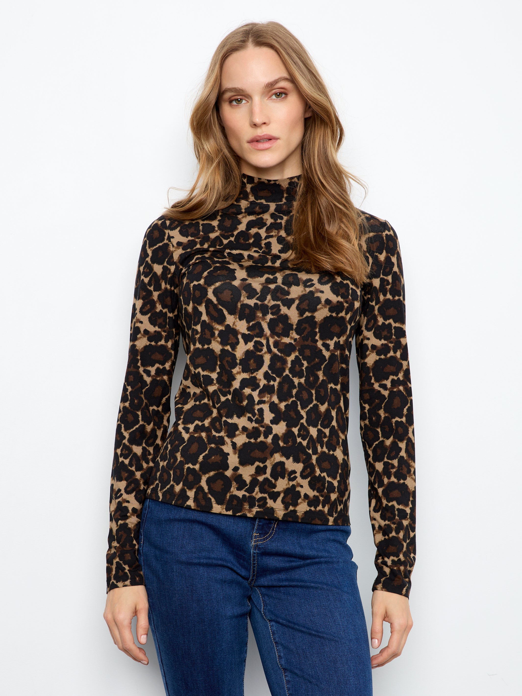 Charlie B Mock Neck Top - Leopard