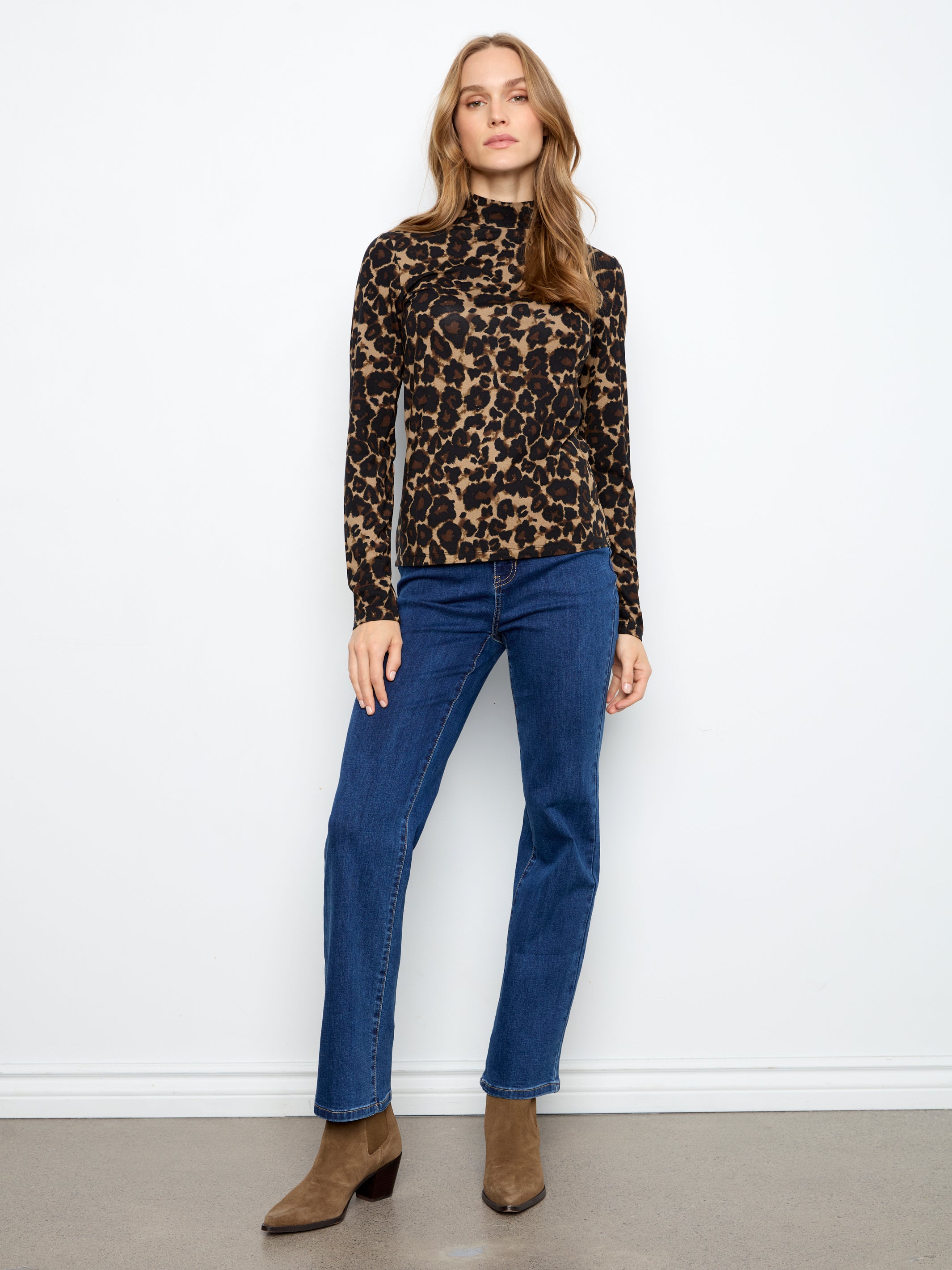Charlie B Mock Neck Top - Leopard