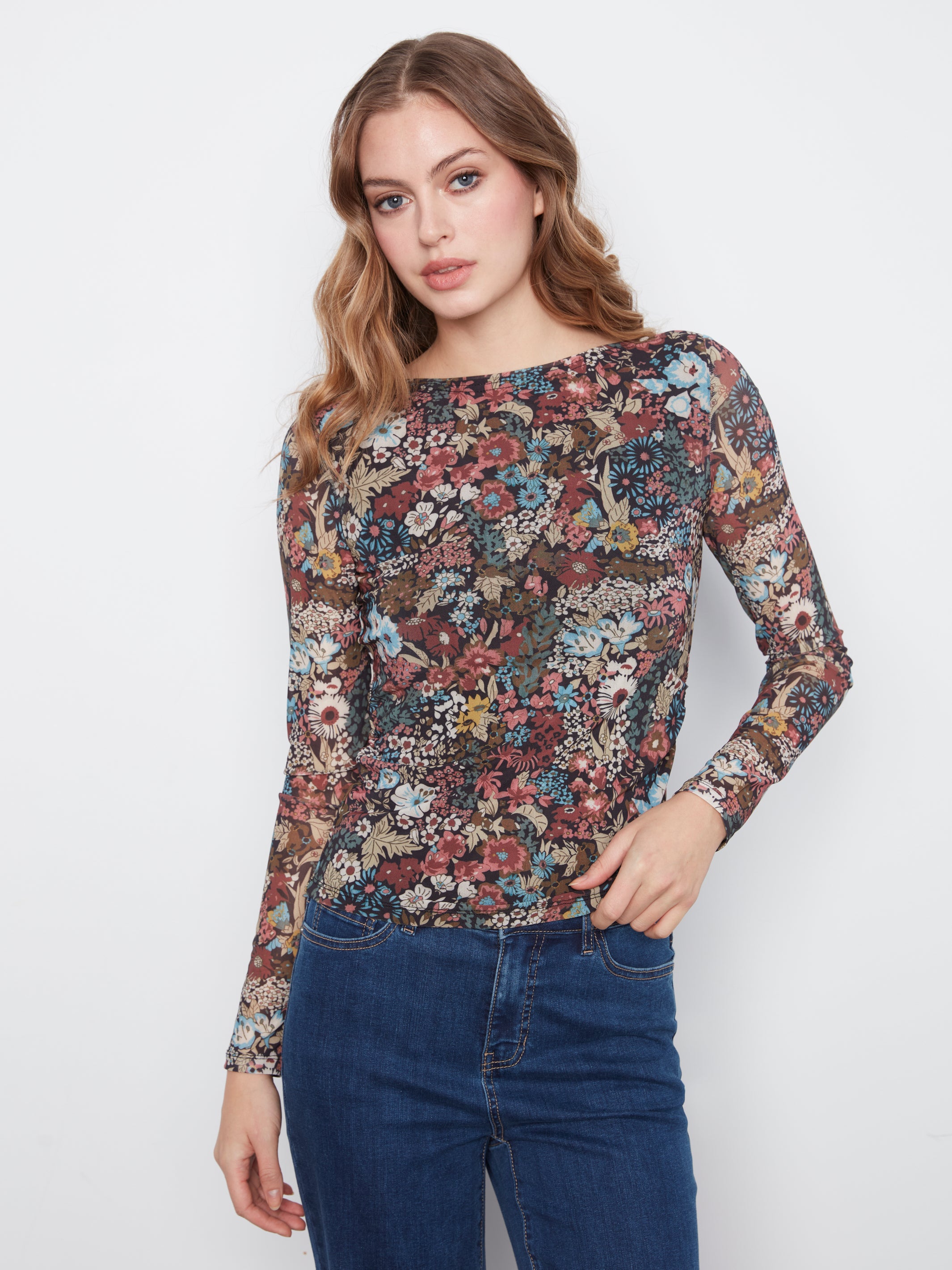 Charlie B Printed Mesh Top - Azalea