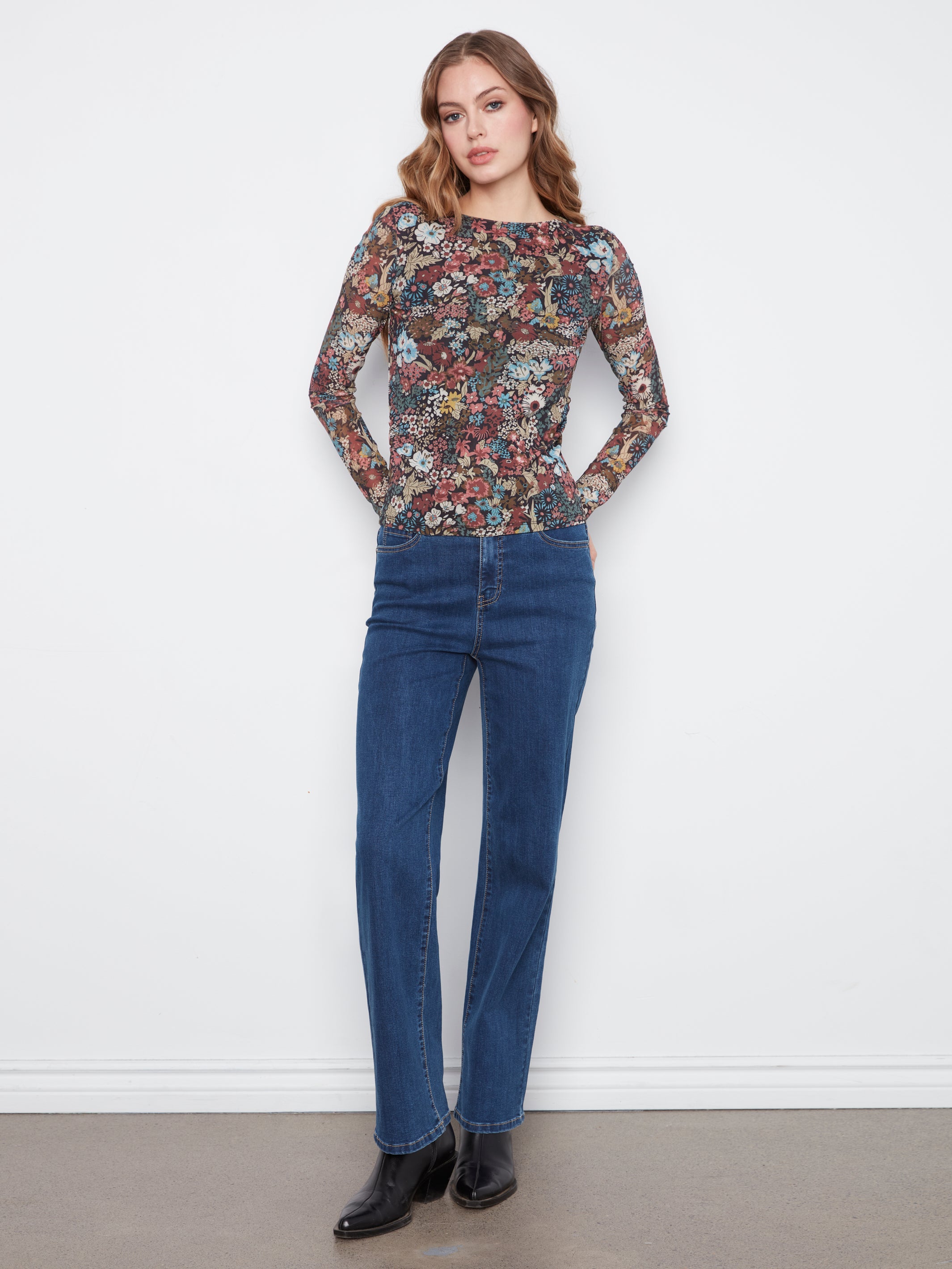 Charlie B Printed Mesh Top - Azalea