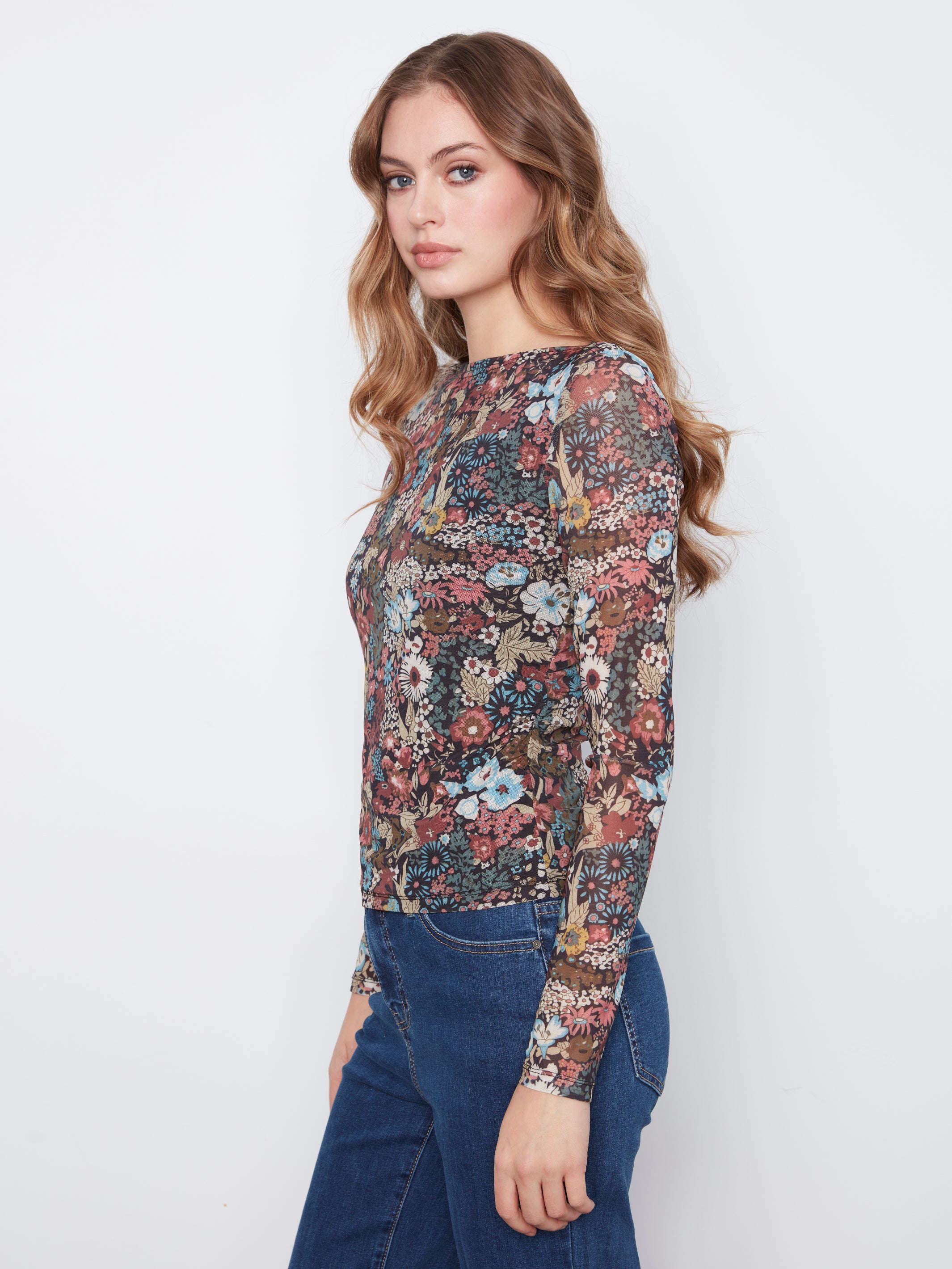 Charlie B Printed Mesh Top - Azalea