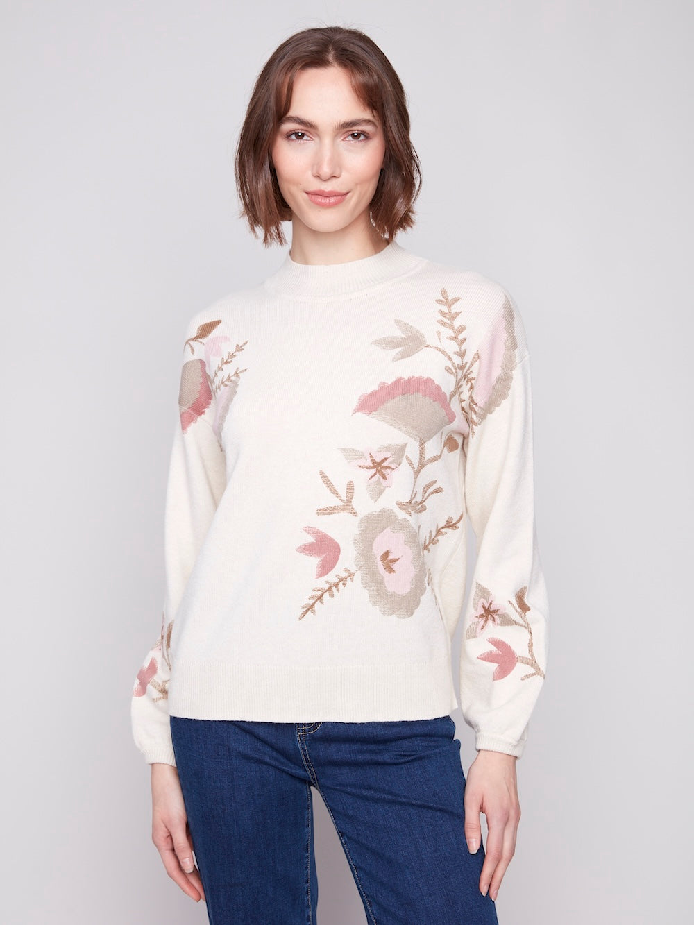 Charlie B Printed Mock Neck - Heather Natural