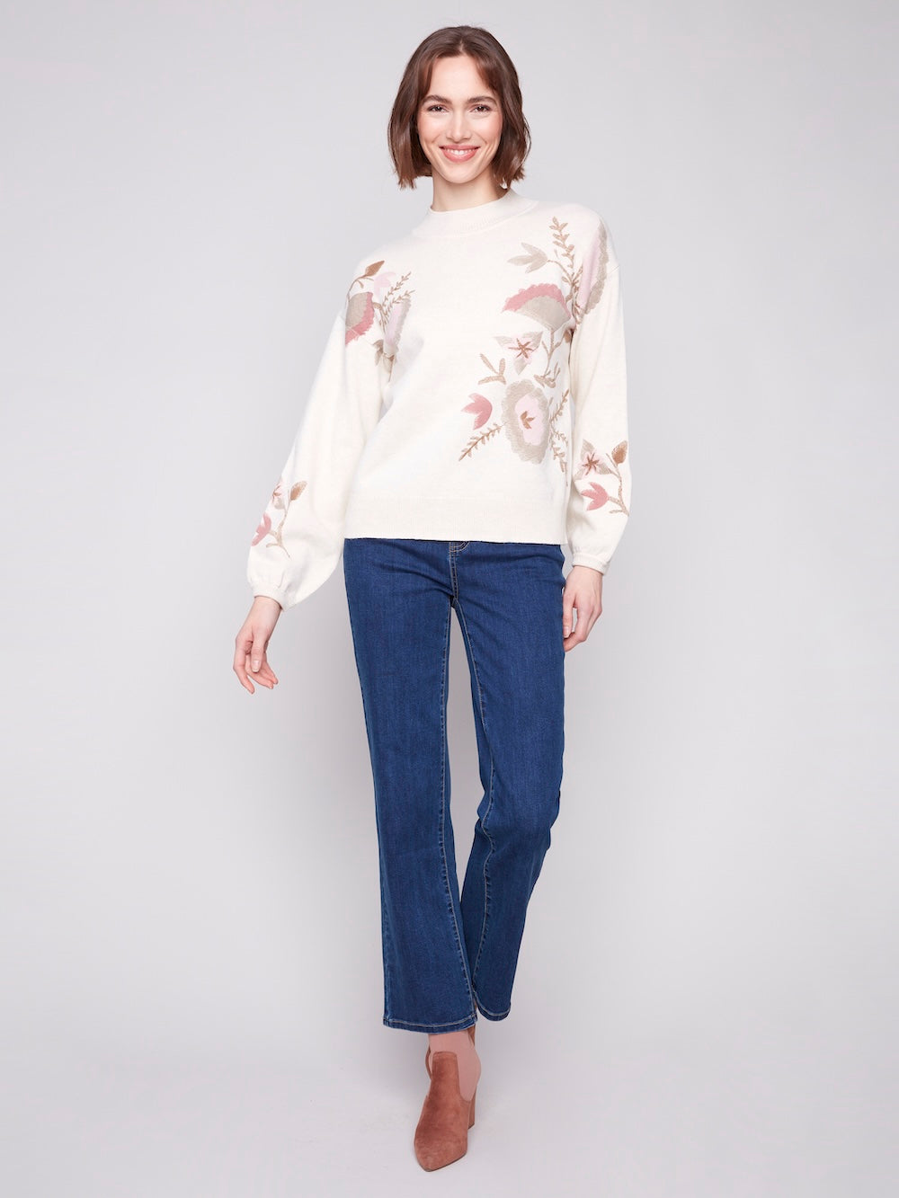 Charlie B Printed Mock Neck - Heather Natural