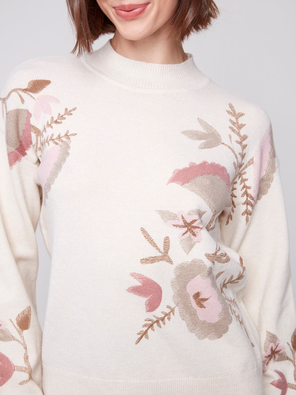 Charlie B Printed Mock Neck - Heather Natural