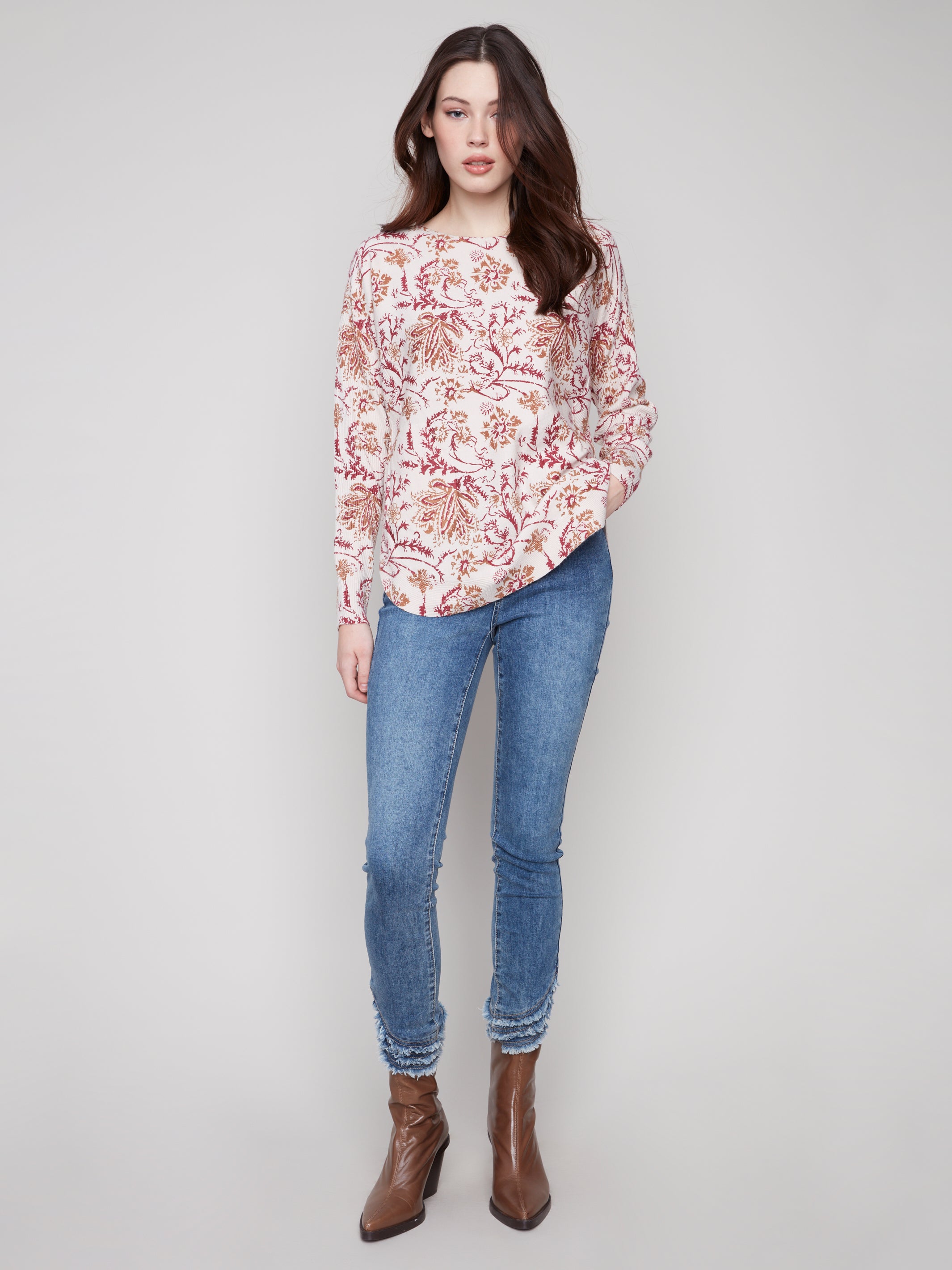Charlie B Printed Round Hem Sweater - Calico