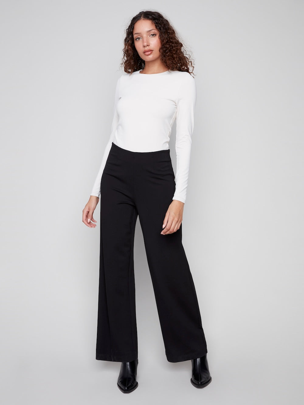 Charlie B Pull-On Wide Leg Pants - Black
