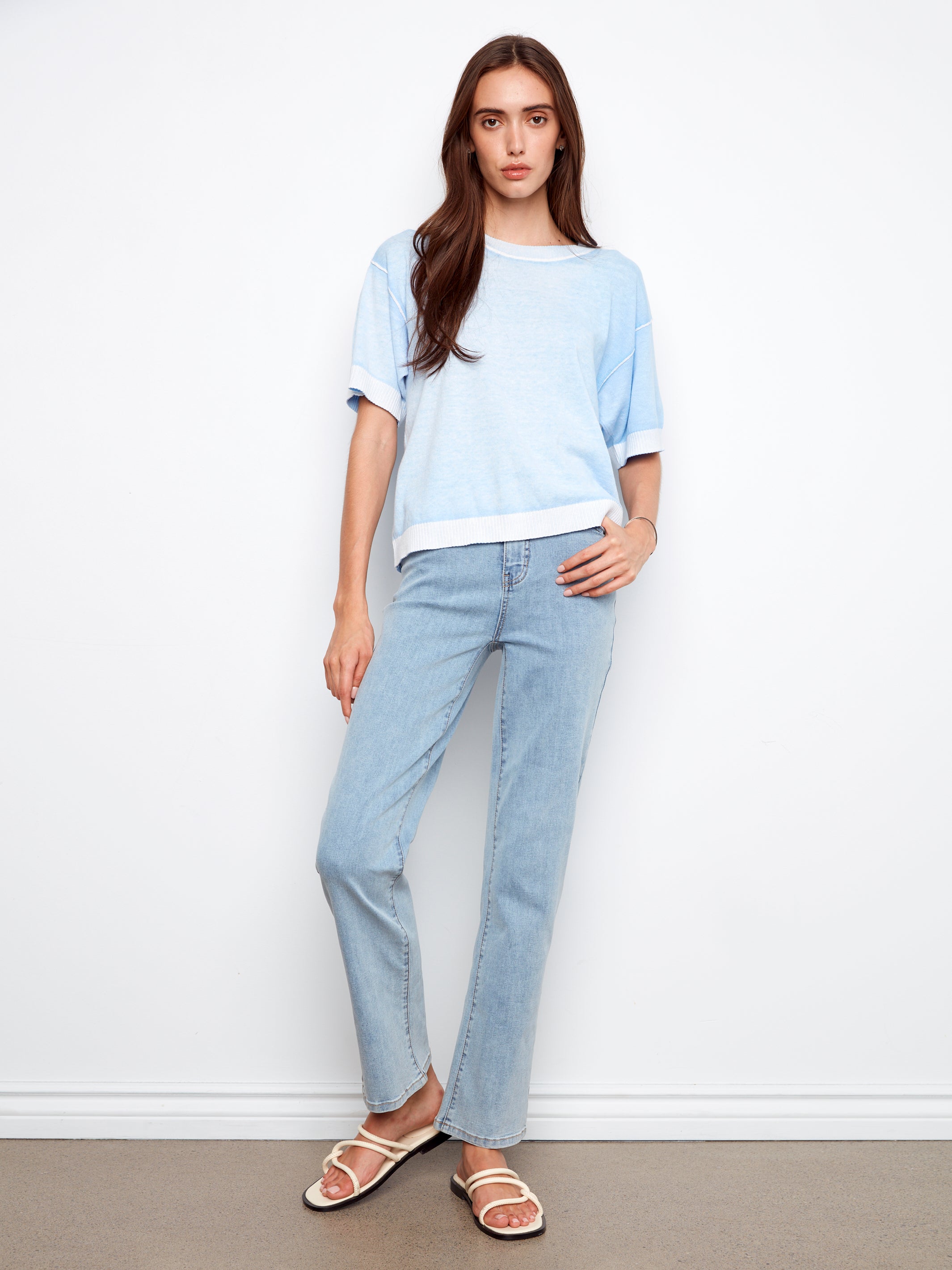 Charlie B Reversible 1/2 Sleeve Sweater - Bluebell