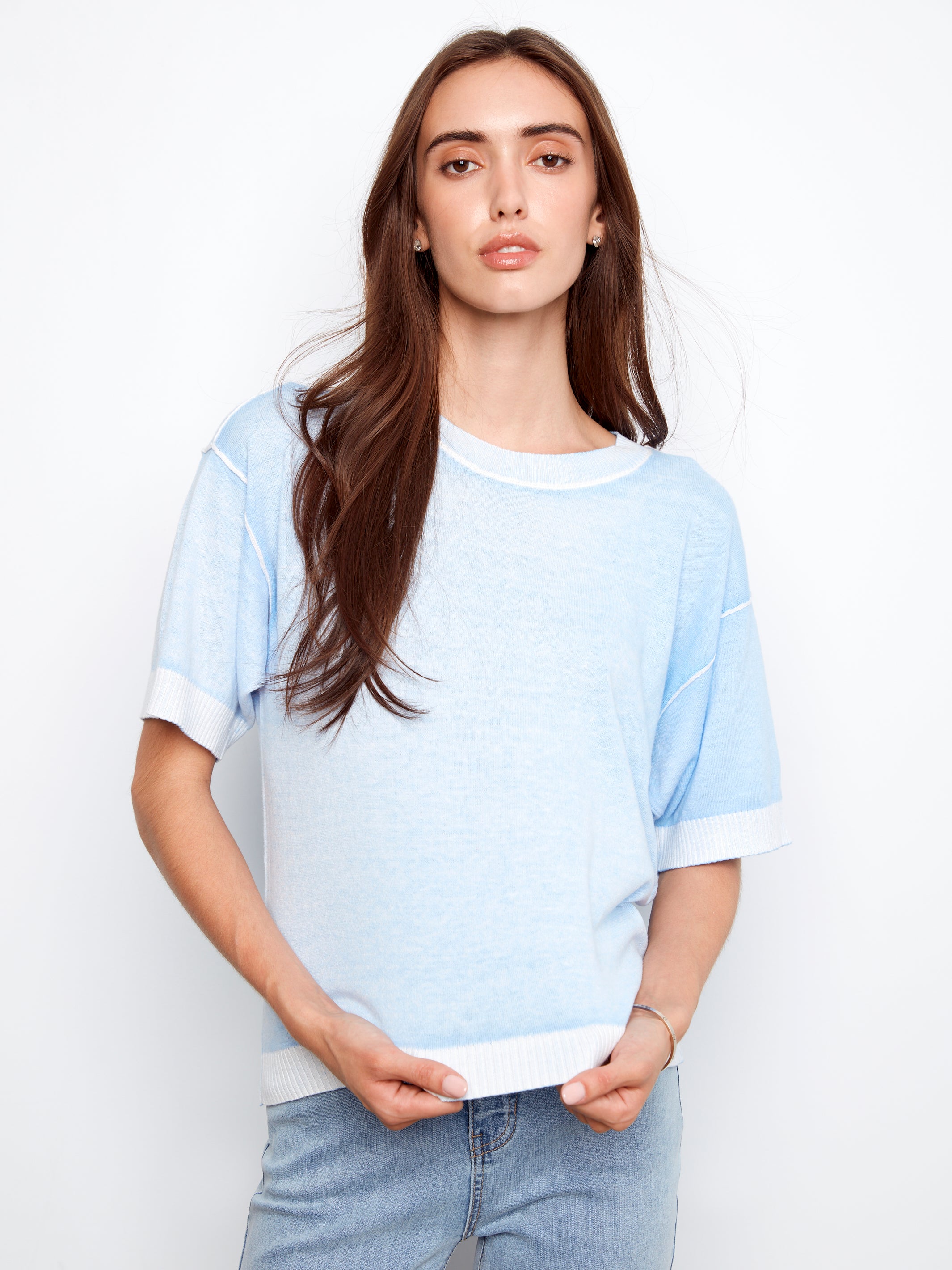 Charlie B Reversible 1/2 Sleeve Sweater - Bluebell