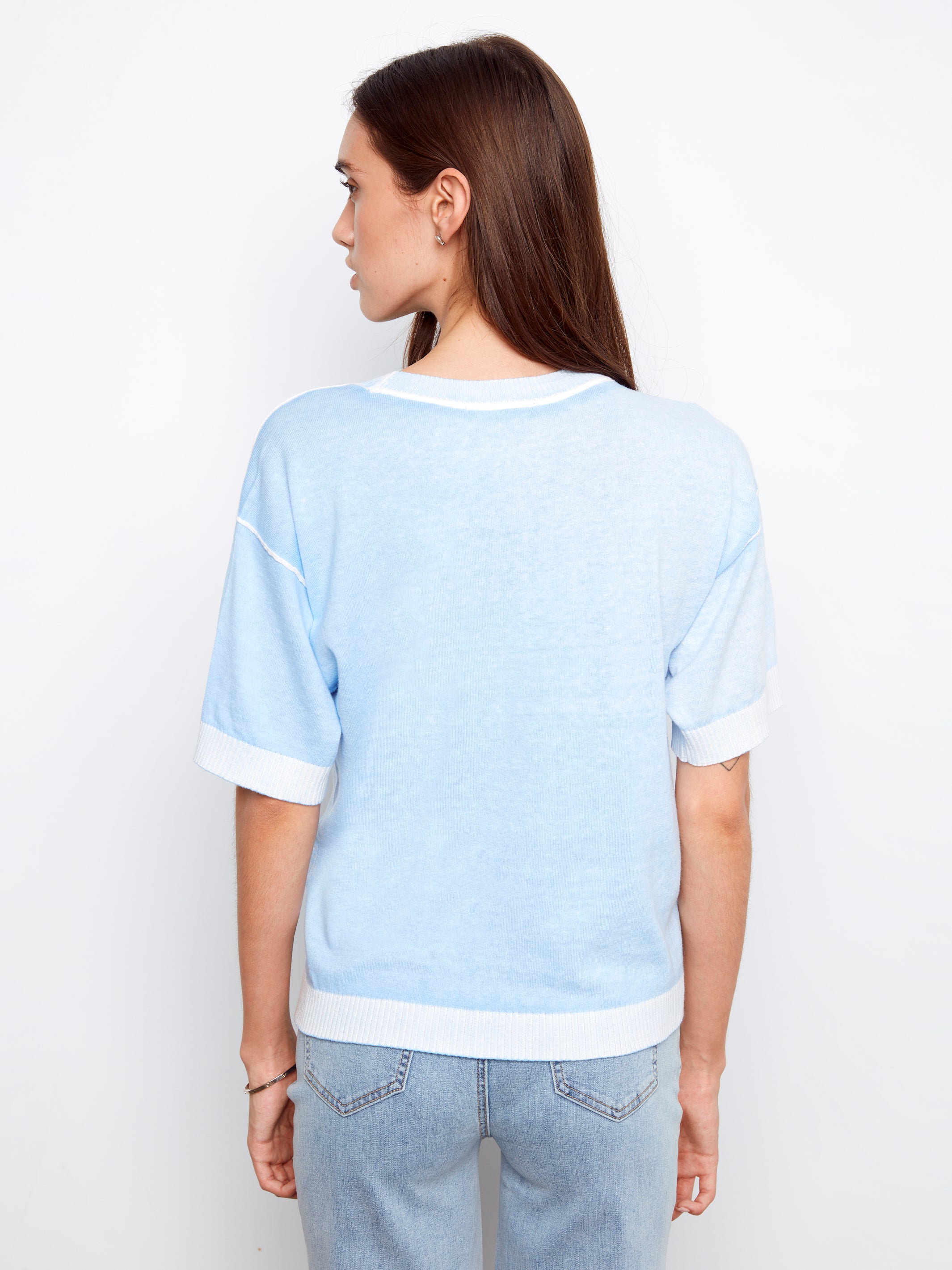 Charlie B Reversible 1/2 Sleeve Sweater - Bluebell