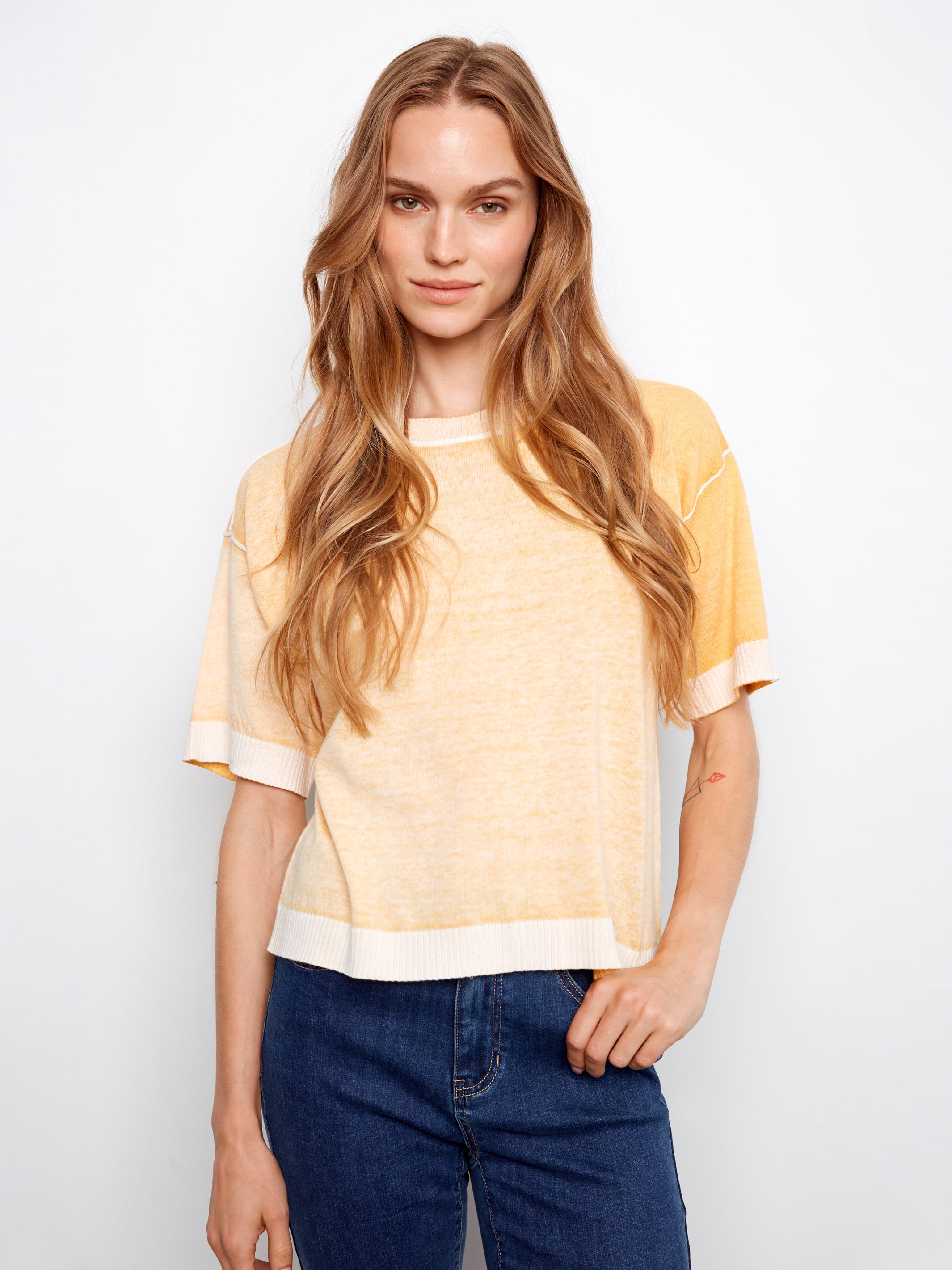 Charlie B Reversible 1/2 Sleeve Sweater - Sunshine