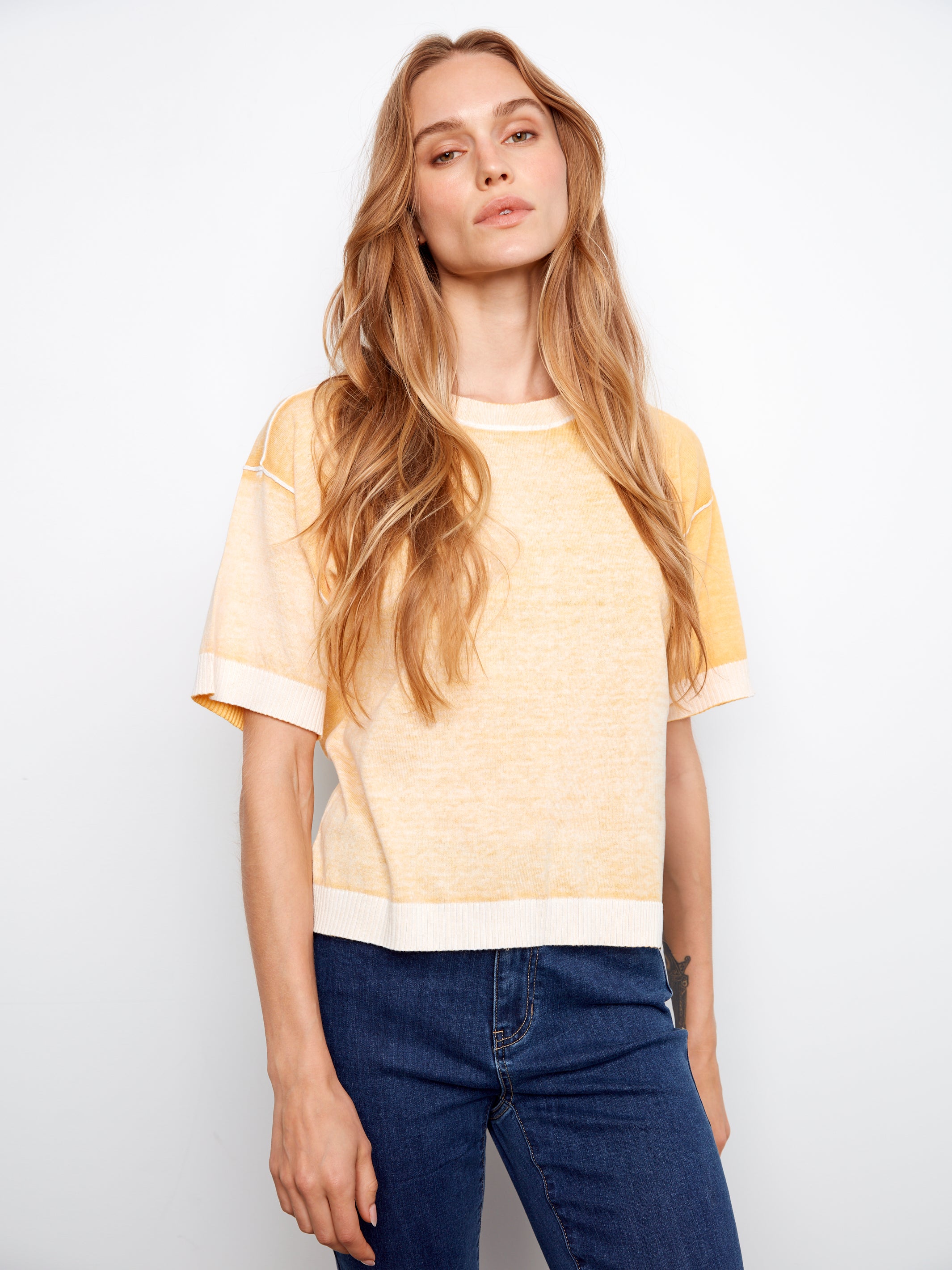 Charlie B Reversible 1/2 Sleeve Sweater - Sunshine