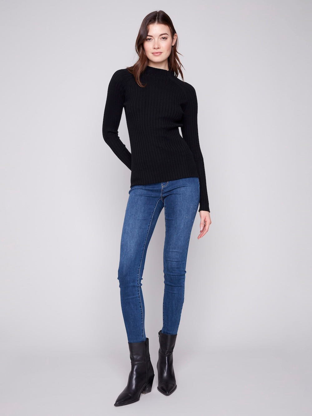 Charlie B Ribbed Knit Mock - Black
