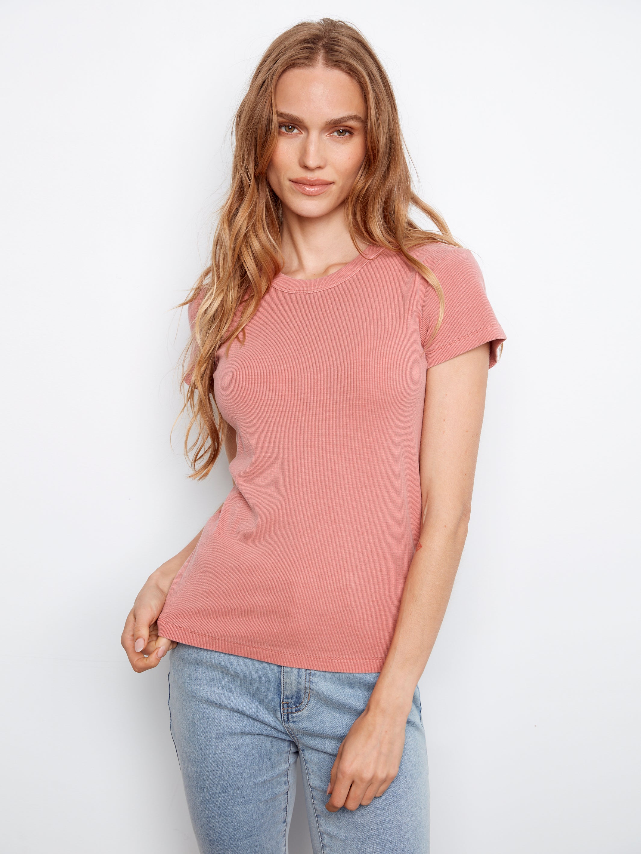 Charlie B Ribbed Tee - Carnation