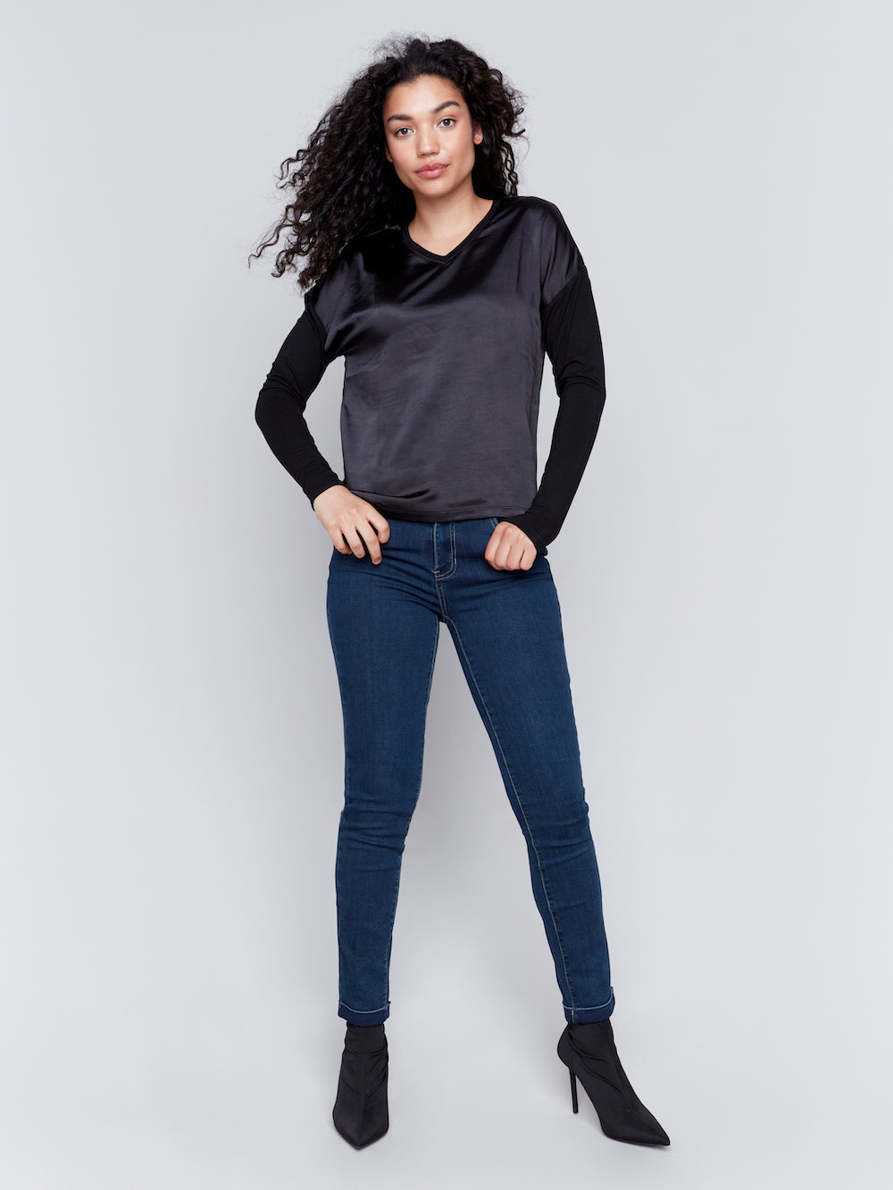 Charlie B Satin Jersey Top - Black Clothing - Tops - Shirts - LS Knits by Charlie B | Grace the Boutique