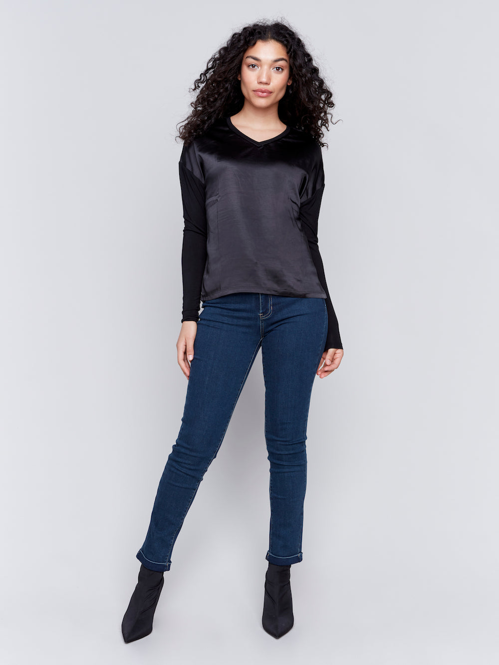 Charlie B Satin Jersey Top - Black Clothing - Tops - Shirts - LS Knits by Charlie B | Grace the Boutique