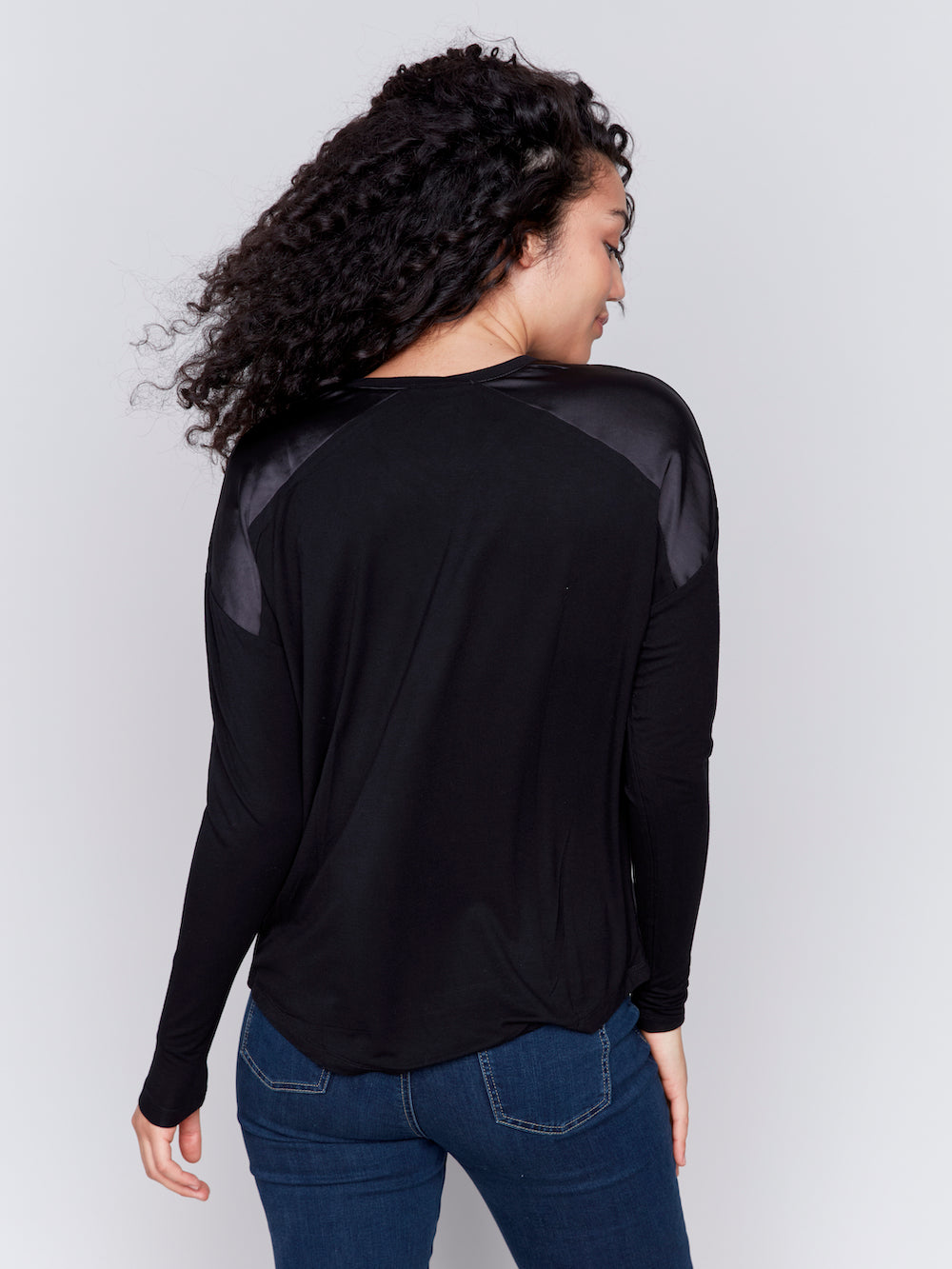 Charlie B Satin Jersey Top - Black Clothing - Tops - Shirts - LS Knits by Charlie B | Grace the Boutique