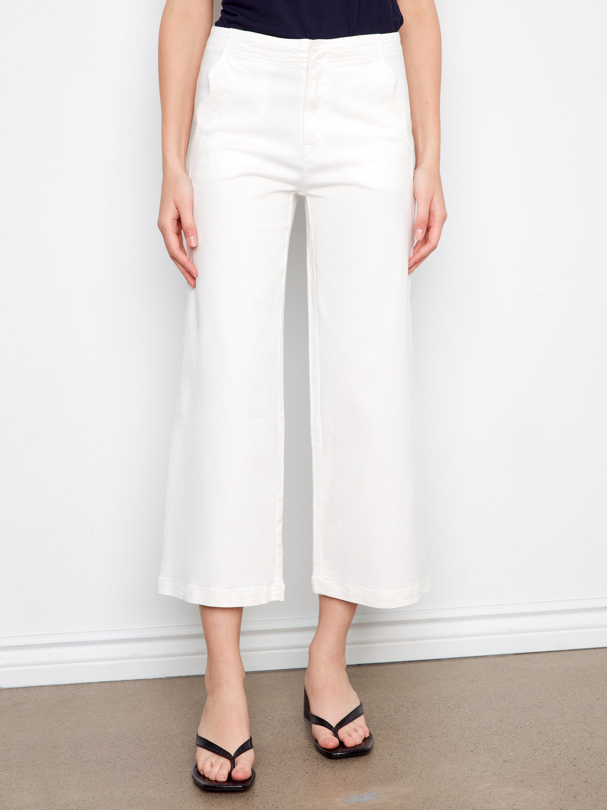 Charlie B Scallop Detail Cropped Wide Leg - White