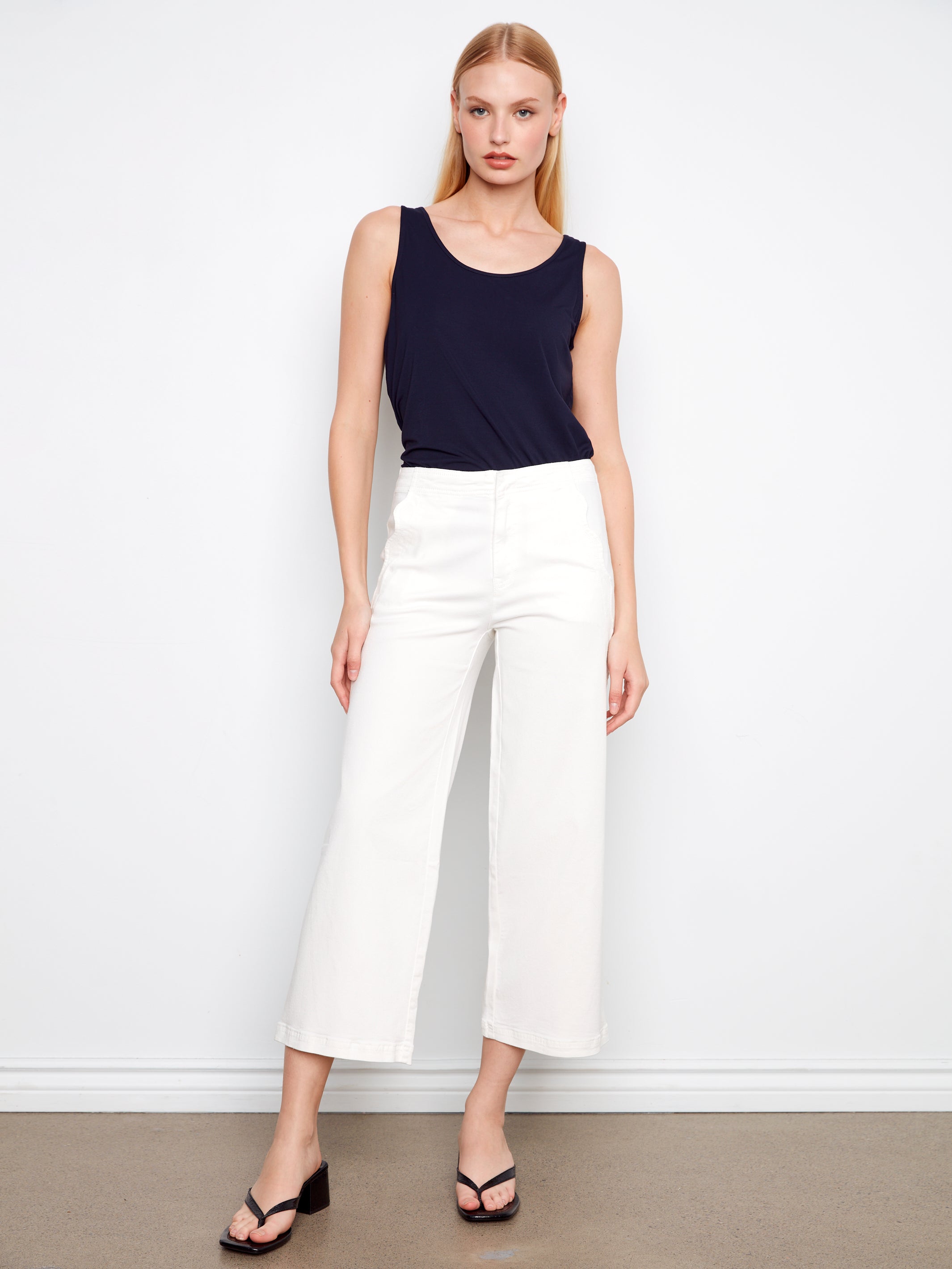 Charlie B Scallop Detail Cropped Wide Leg - White