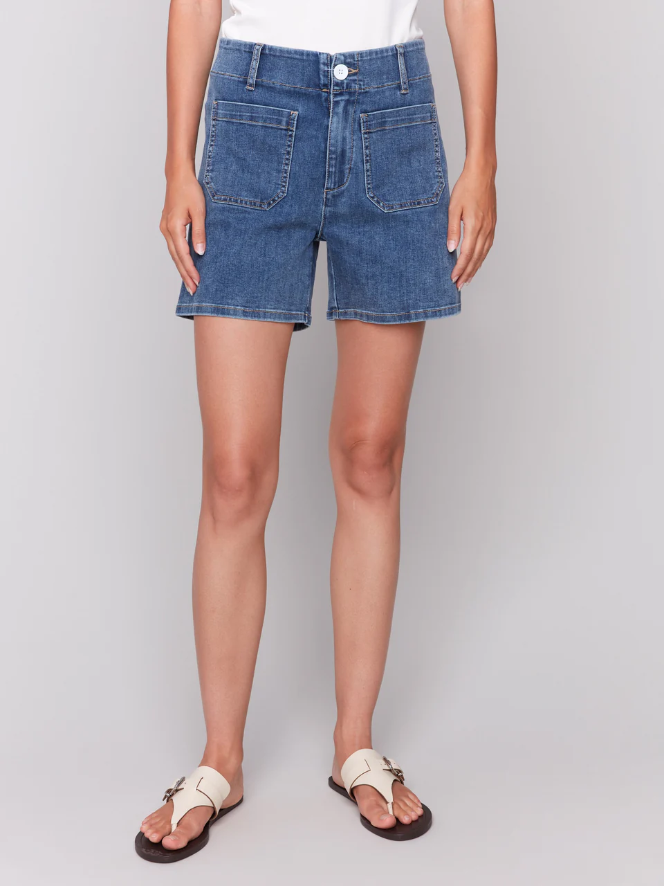 Charlie B Stretch Denim Shorts - Medium Blue