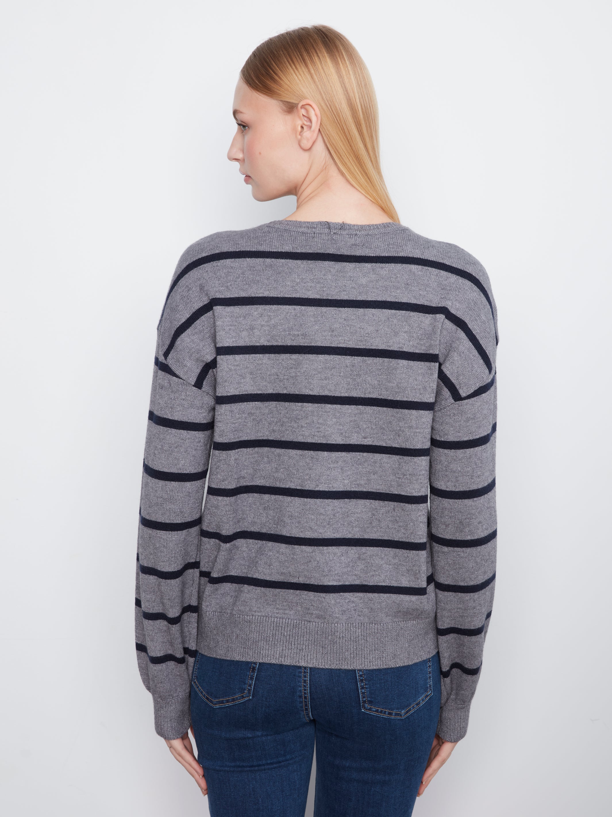 Charlie B Stripe Heart Sweater - Heather Grey