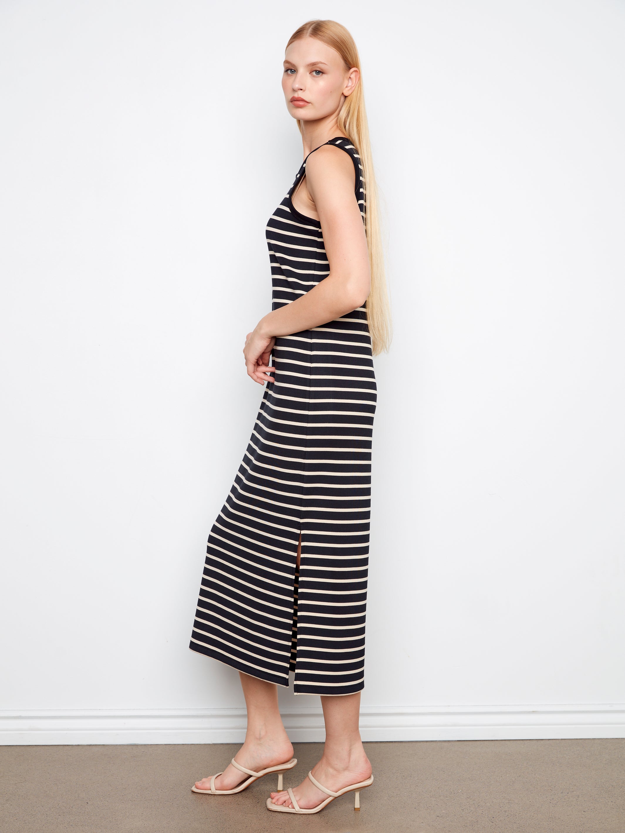 Charlie B Striped Midi Dress - Black