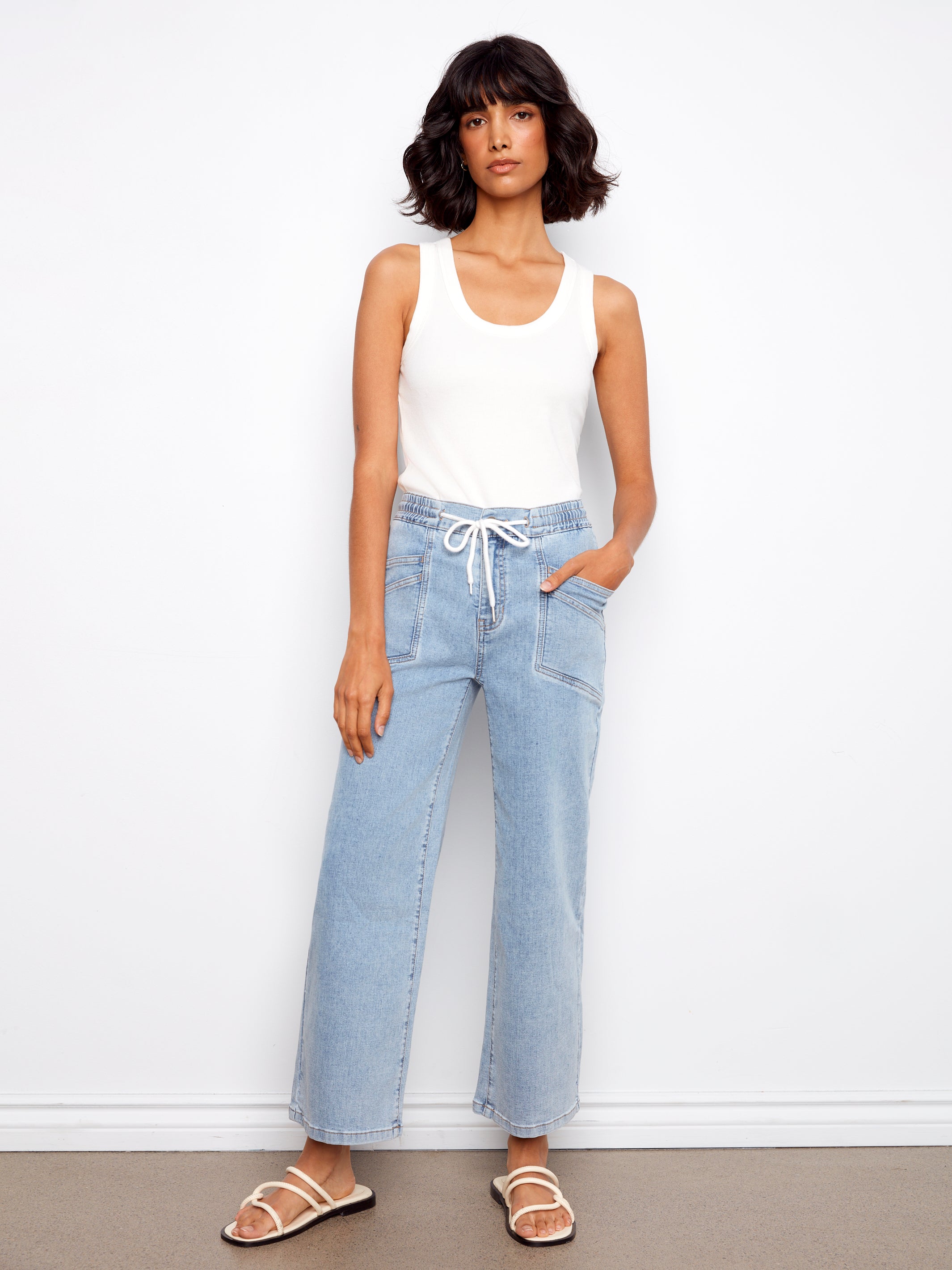 Charlie B Wide Leg Jogger Jean - Soft Blue