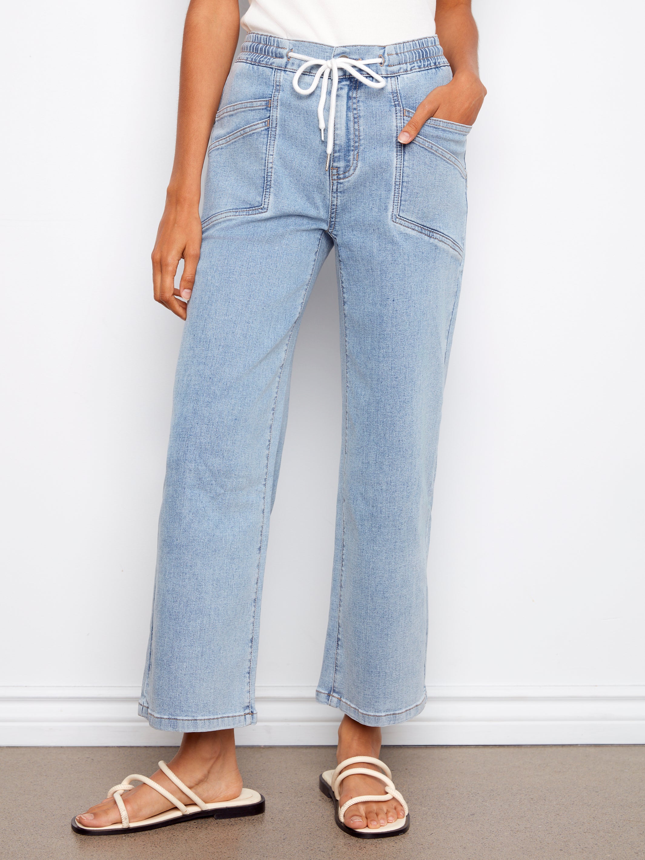 Charlie B Wide Leg Jogger Jean - Soft Blue