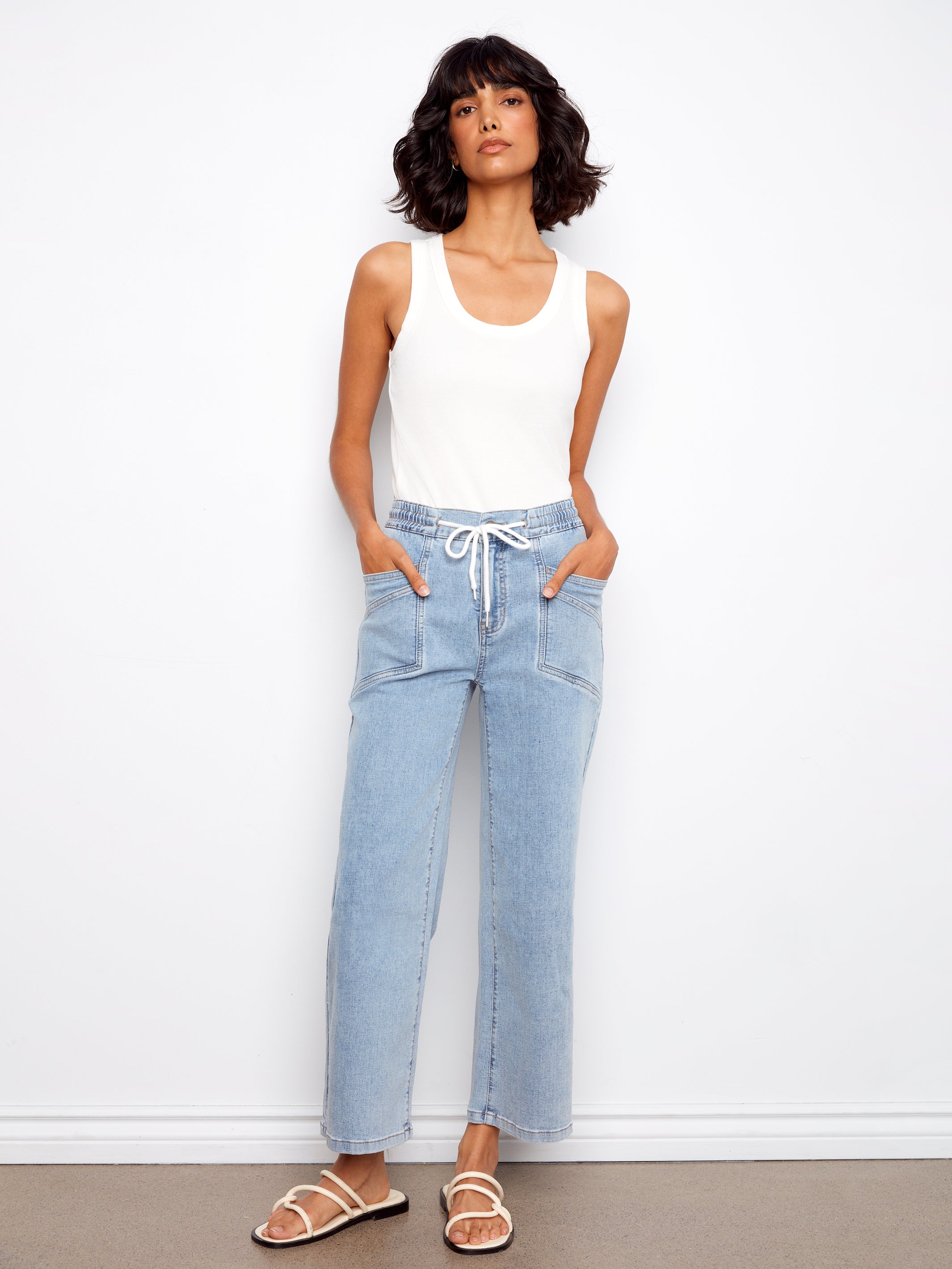 Charlie B Wide Leg Jogger Jean - Soft Blue