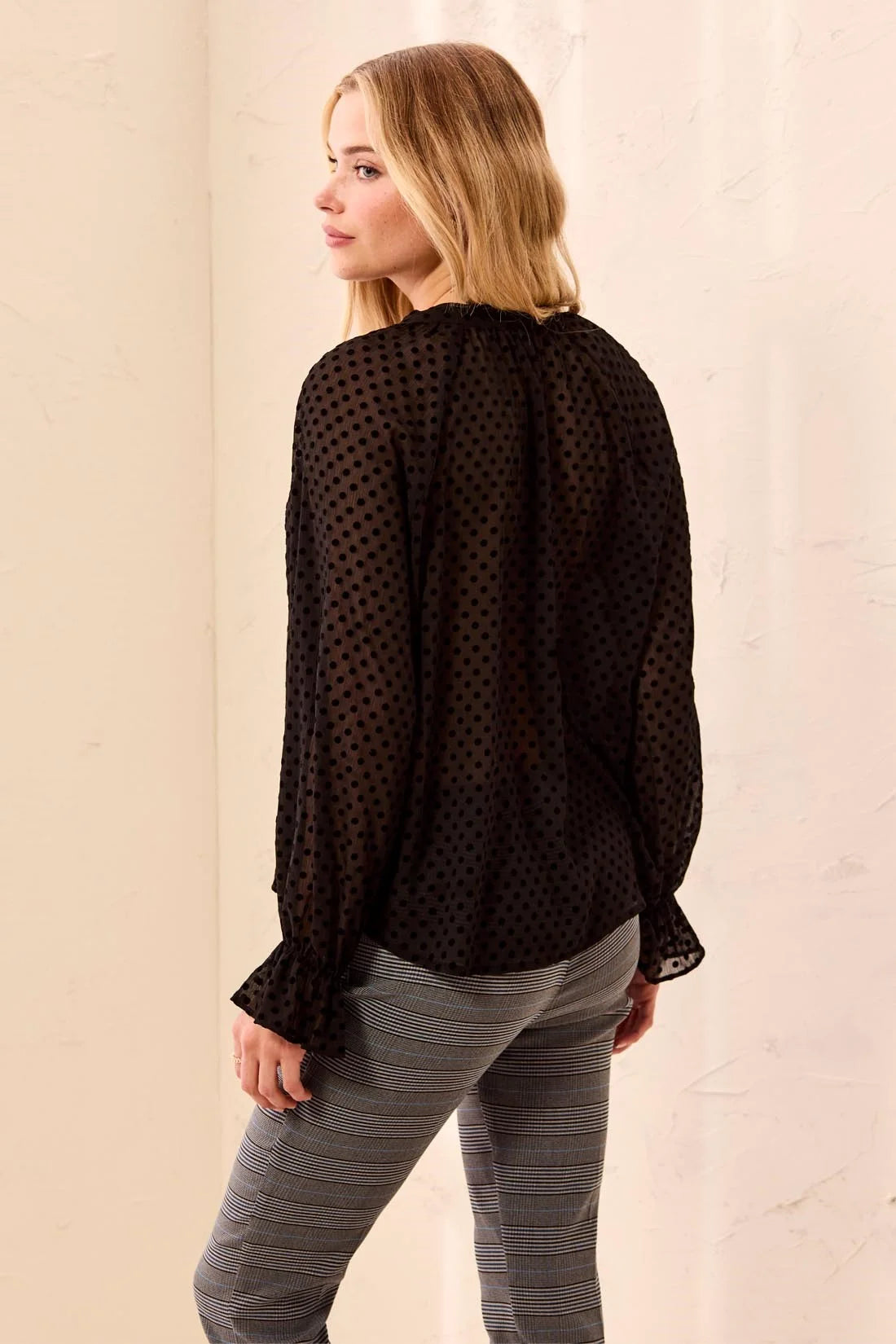 Tribal Polka Tie Front Blouse - Black