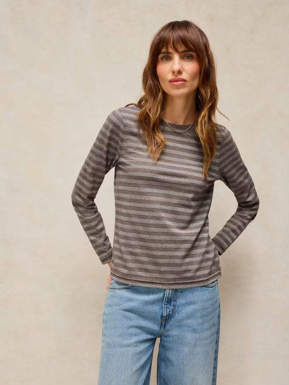White Stuff Clara Stripe Sparkle - Grey