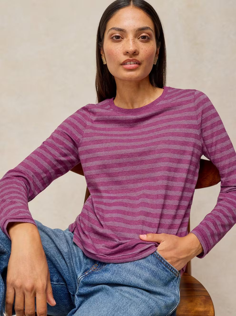 White Stuff Clara Stripe Sparkle Tee - Pink