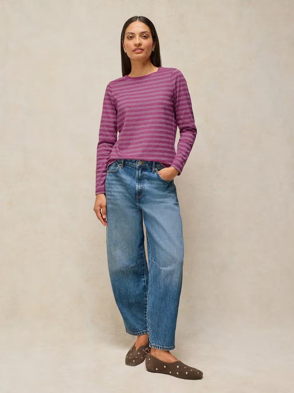 White Stuff Clara Stripe Sparkle Tee - Pink