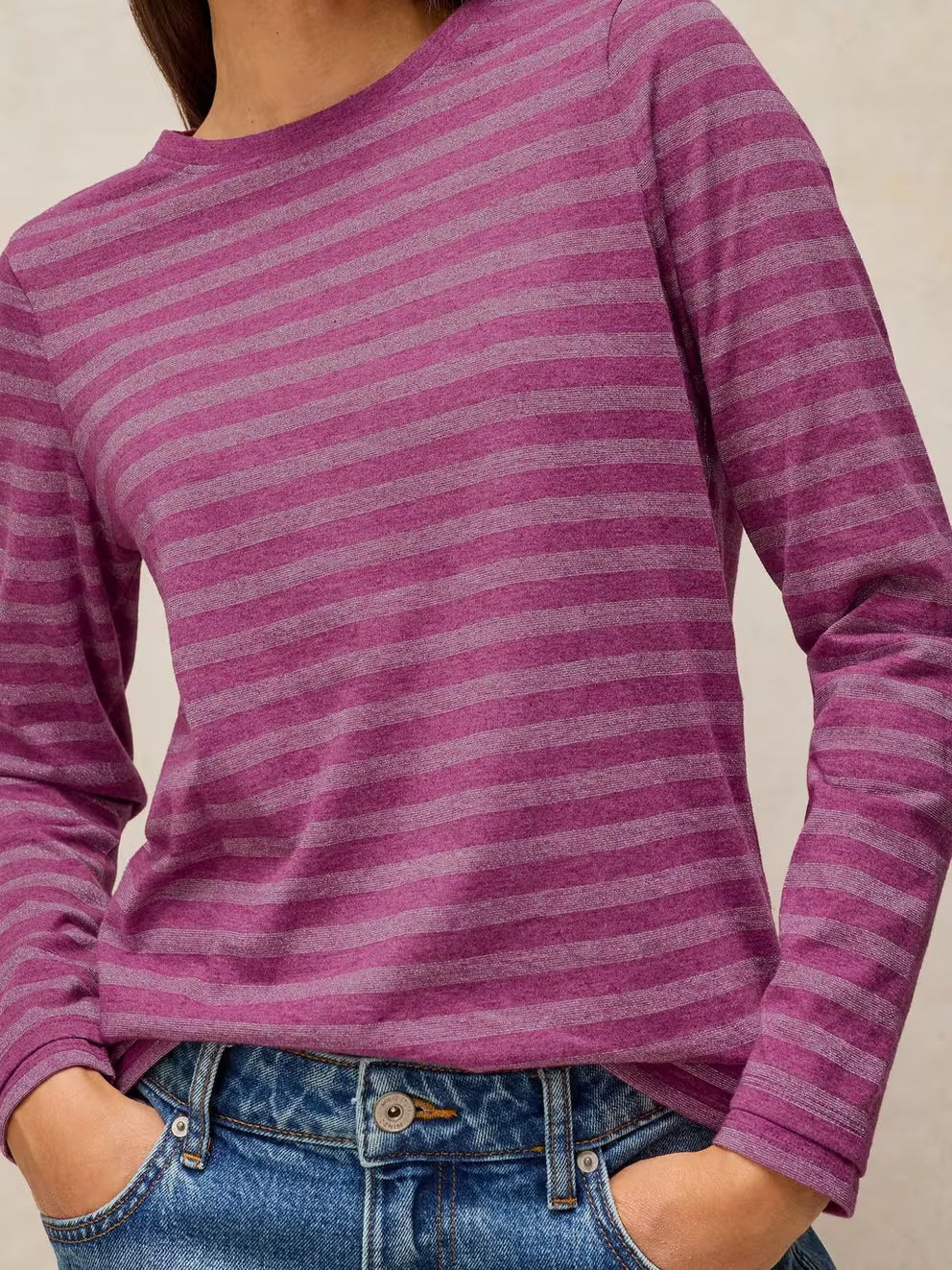 White Stuff Clara Stripe Sparkle Tee - Pink