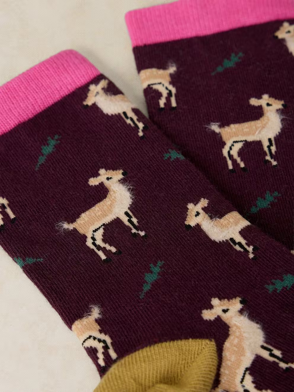 White Stuff Oh Deer Ankle Sock - Dark Plum
