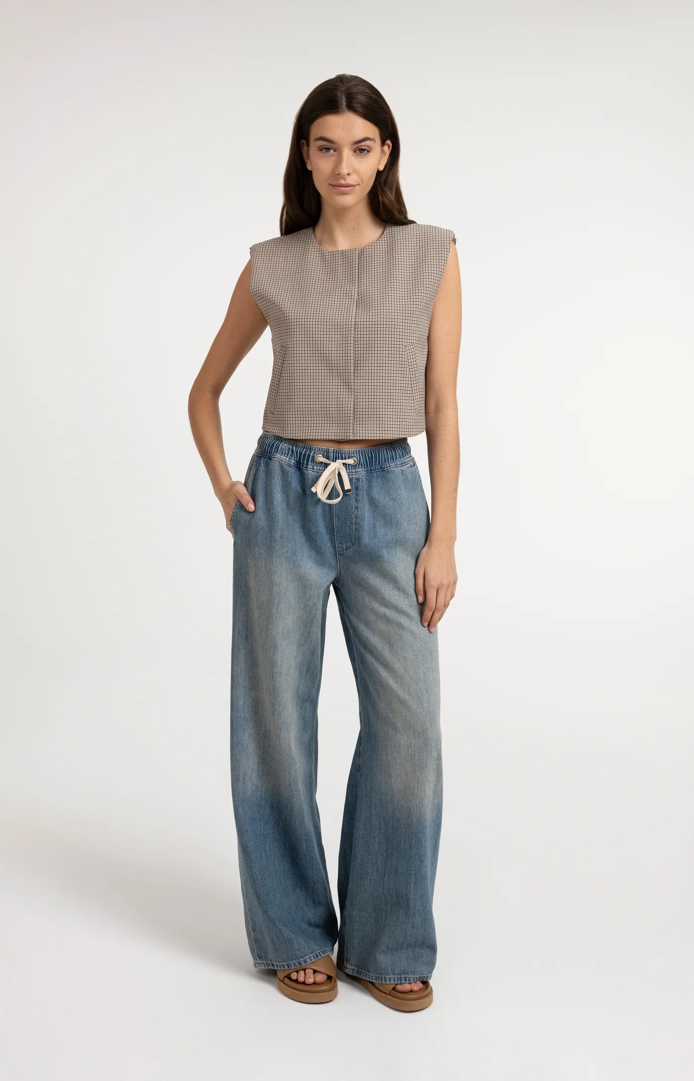 Yaya Pull On Denim Trousers - Mid Blue