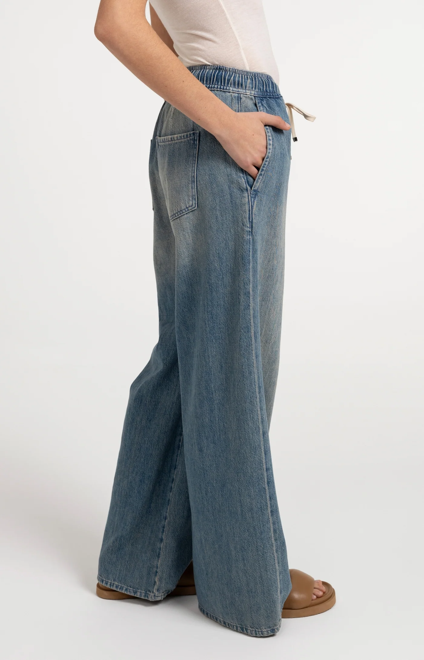 Yaya Pull On Denim Trousers - Mid Blue