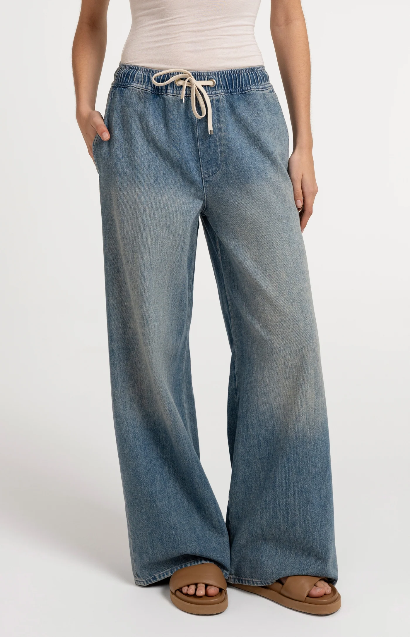 Yaya Pull On Denim Trousers - Mid Blue