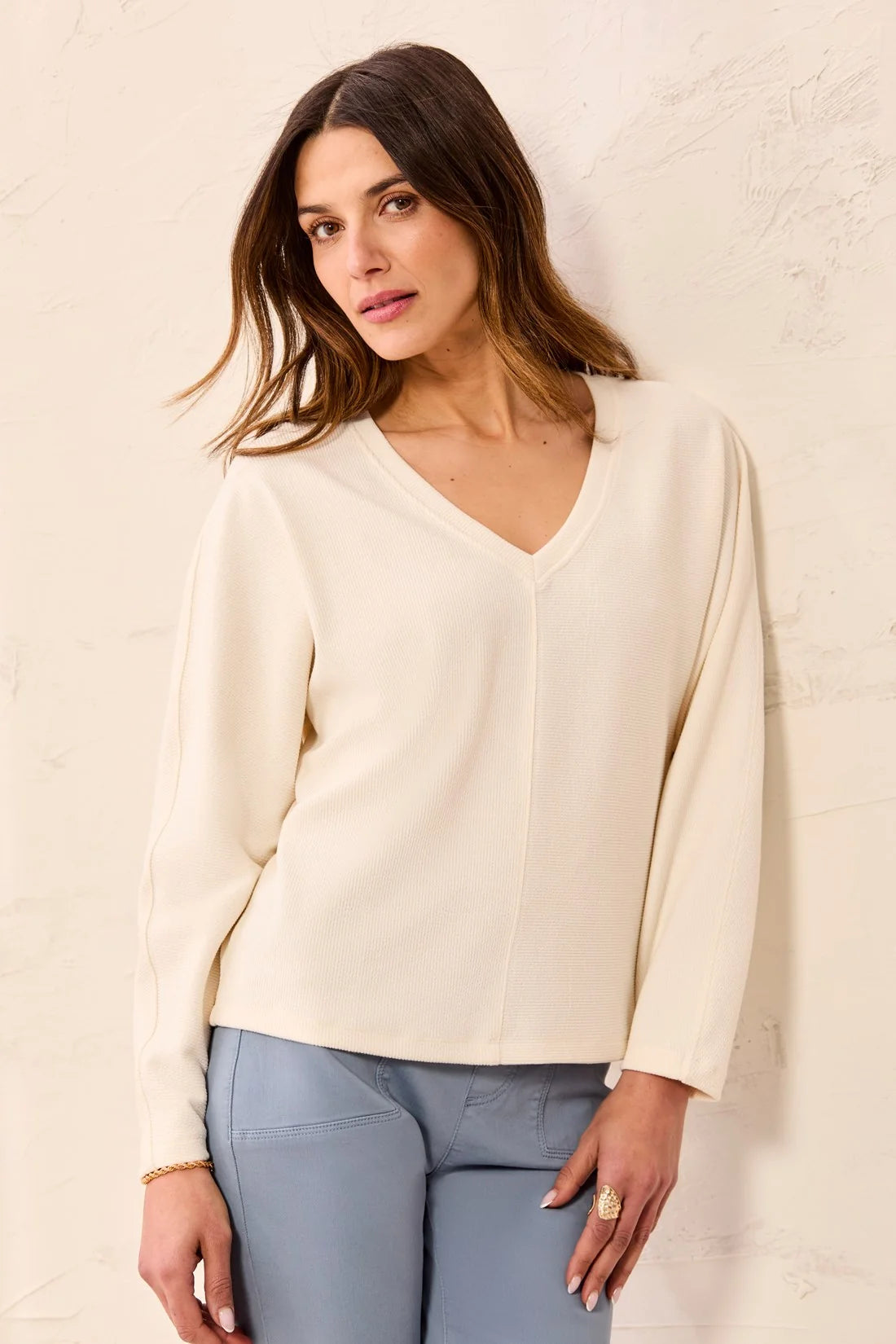 Tribal Dolman V Neck - Antique White