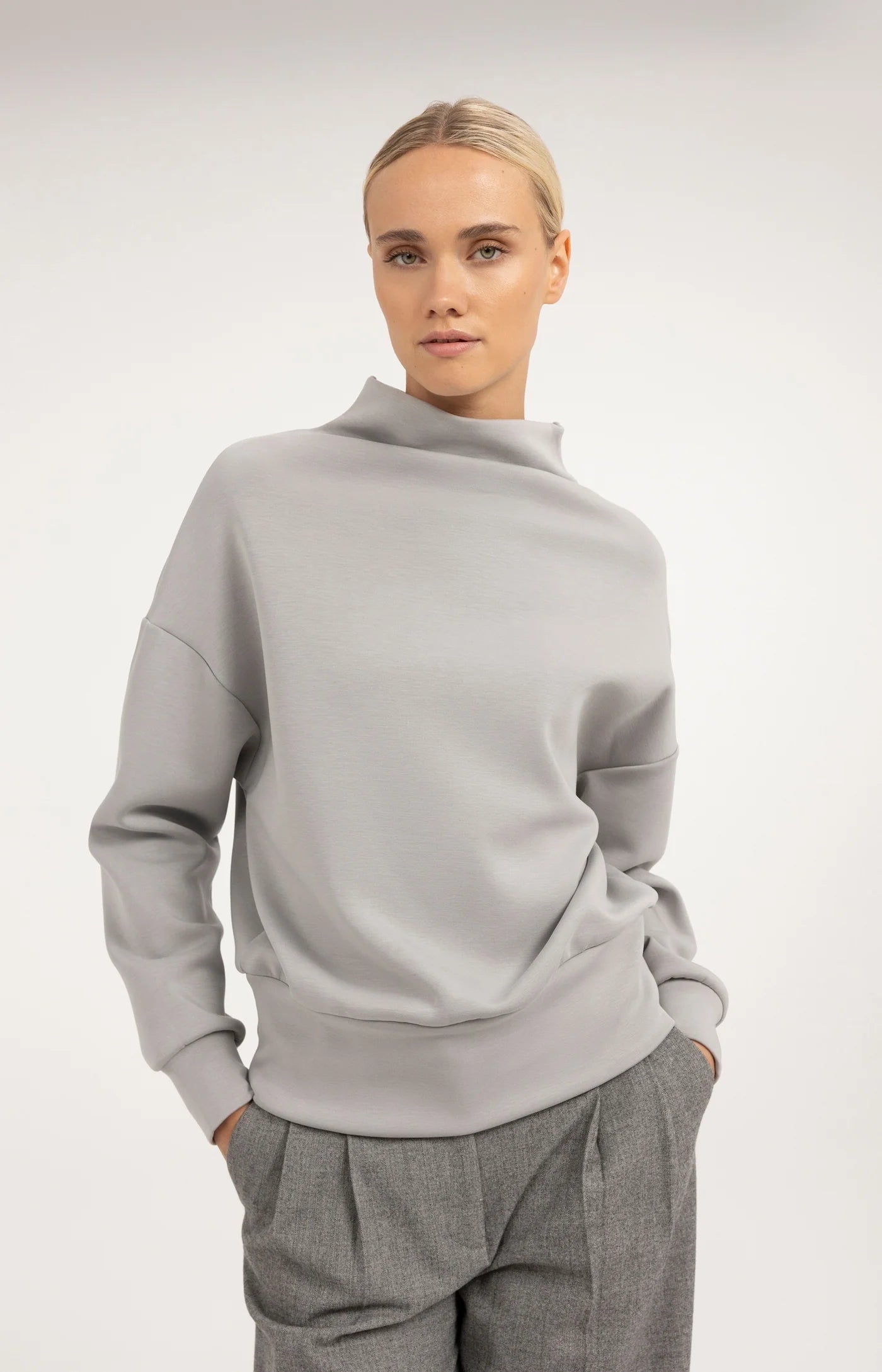 Yaya Drape Neck Sweatshirt - Illusions Grey