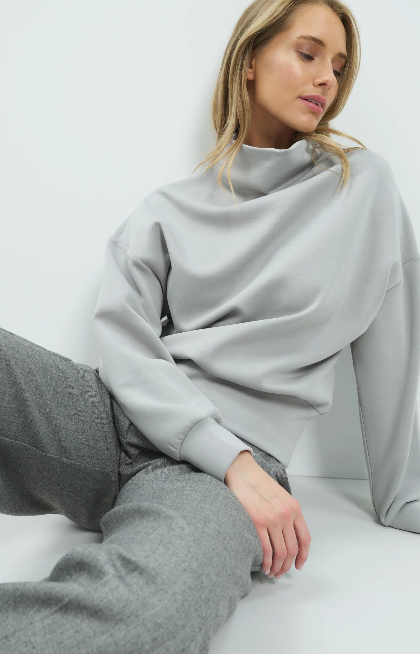 Yaya Drape Neck Sweatshirt - Illusions Grey