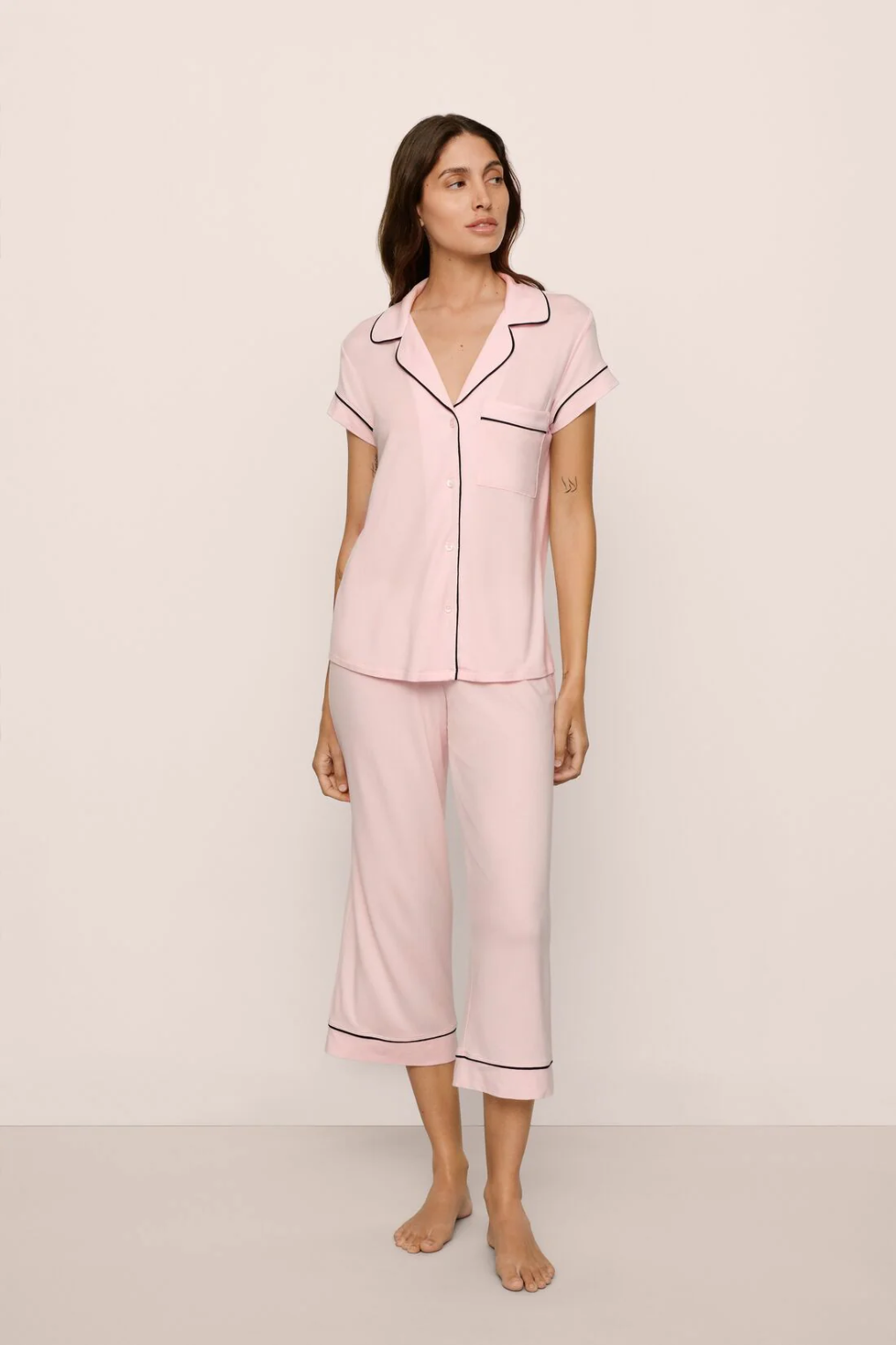 Eberjey Gisele Cropped PJ Set - Sorbet Pink/Black
