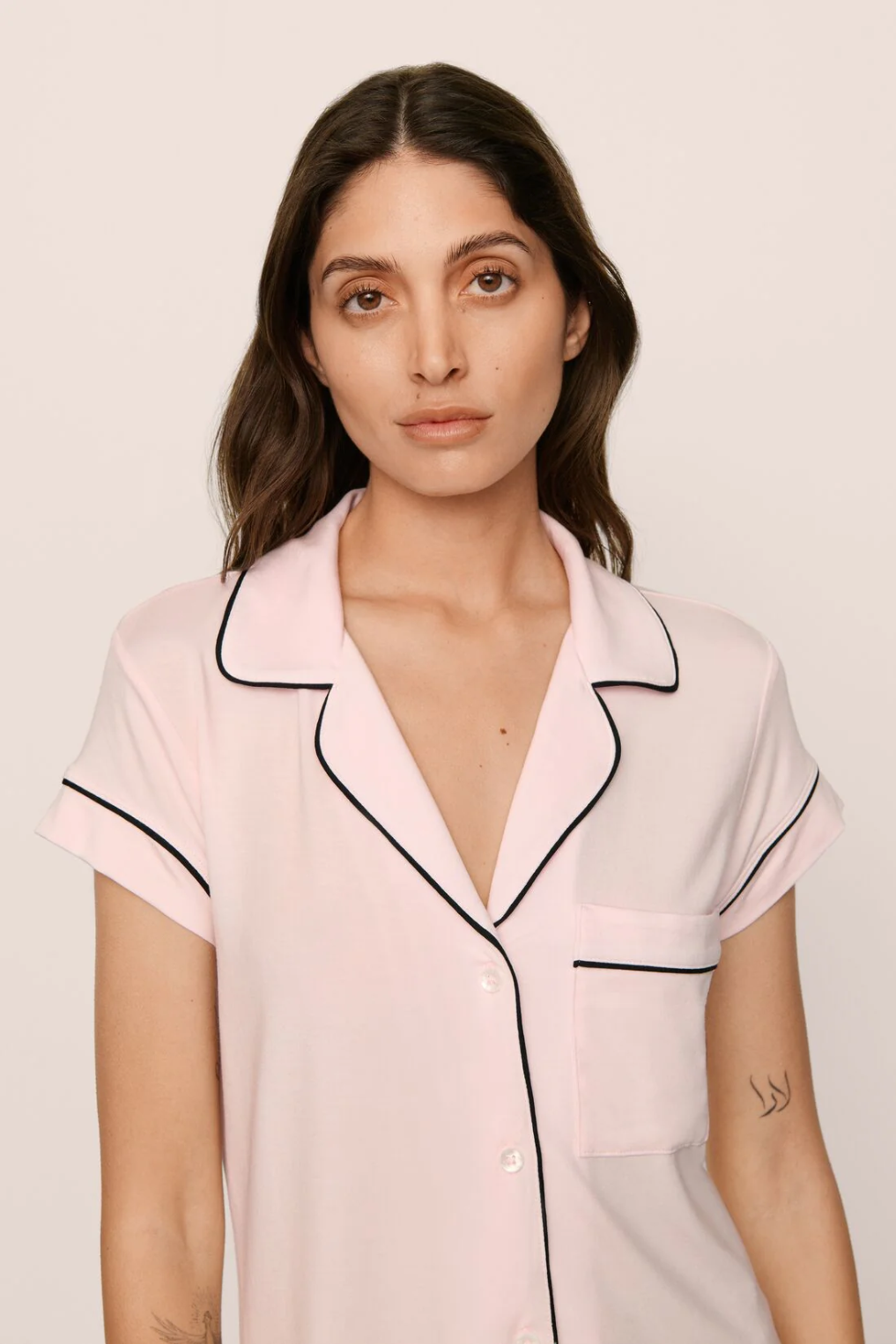 Eberjey Gisele Cropped PJ Set - Sorbet Pink/Black