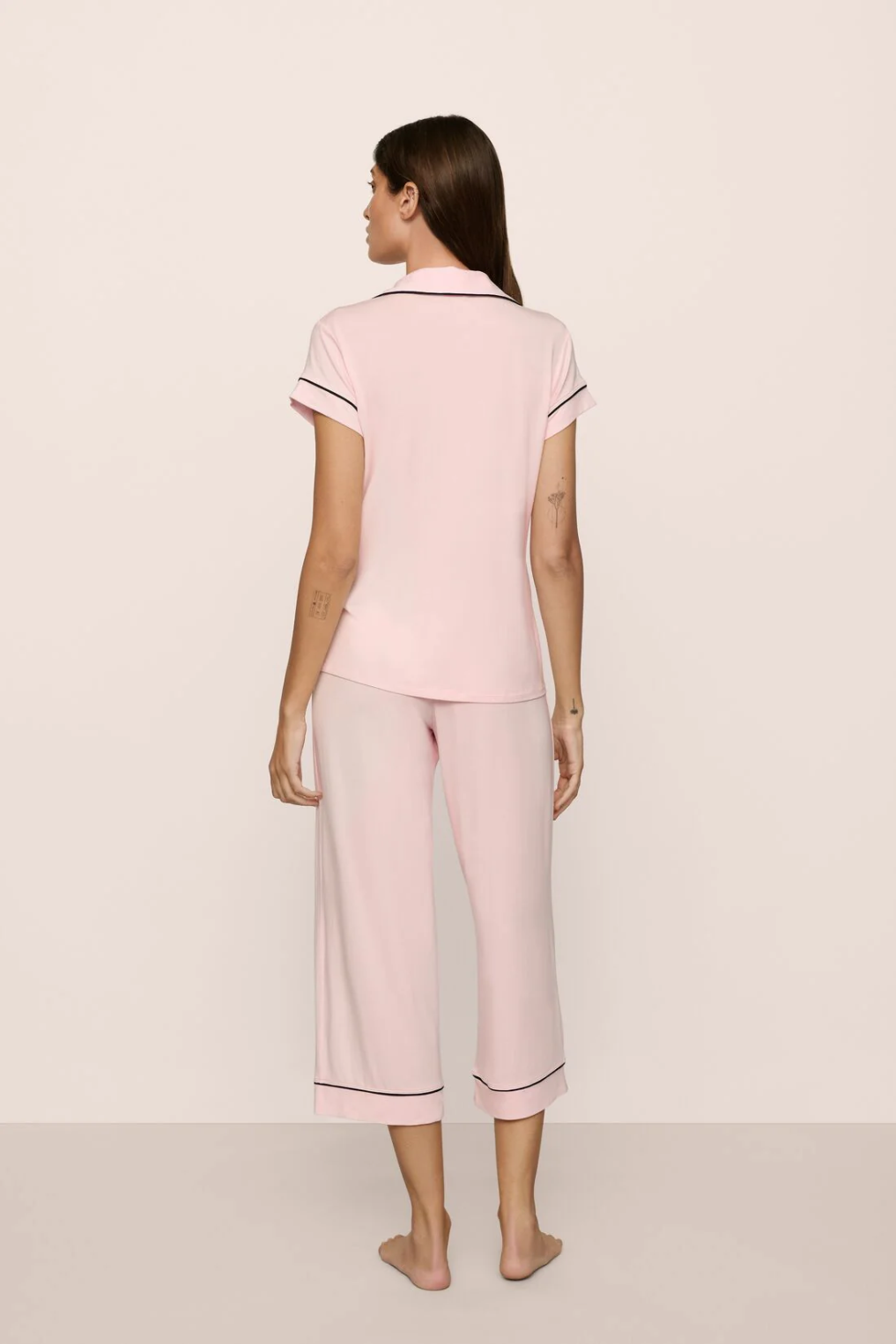 Eberjey Gisele Cropped PJ Set - Sorbet Pink/Black