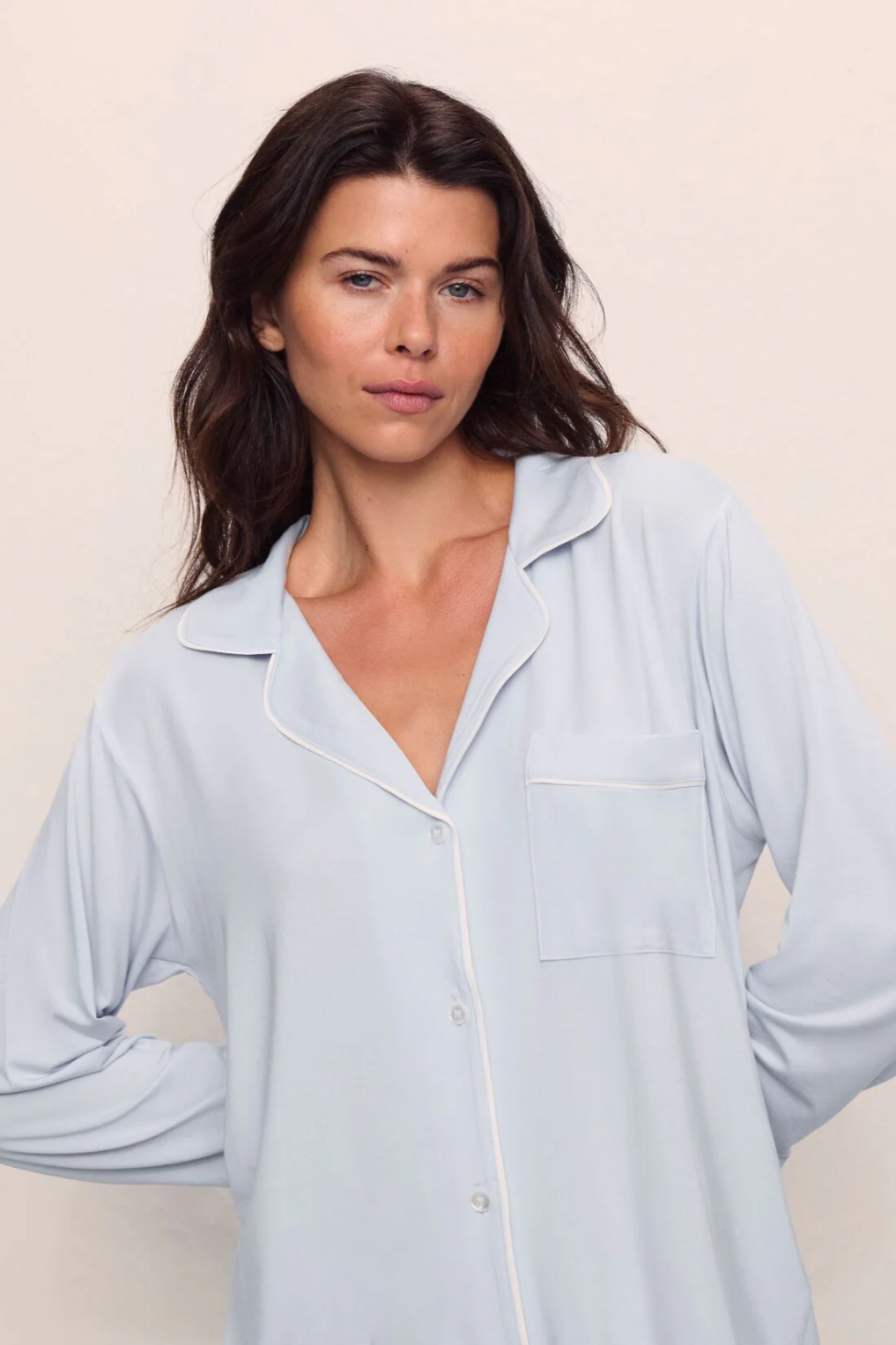 Eberjey Gisele Long PJ Set - Ice Blue/Ivory
