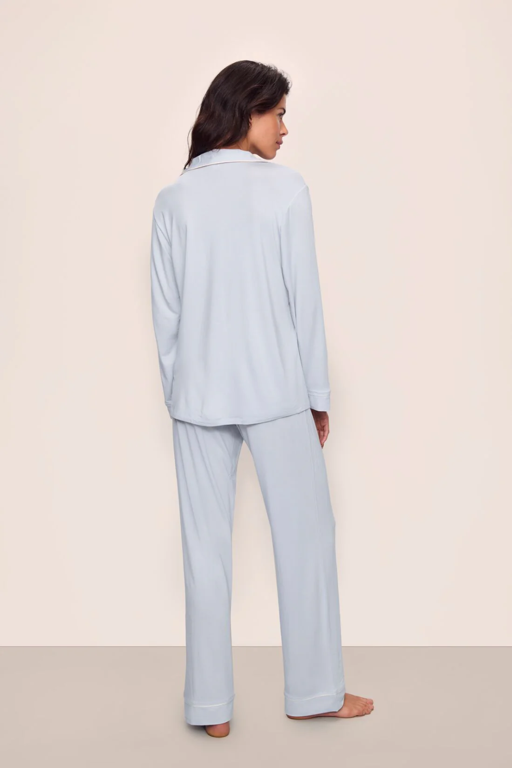 Eberjey Gisele Long PJ Set - Ice Blue/Ivory