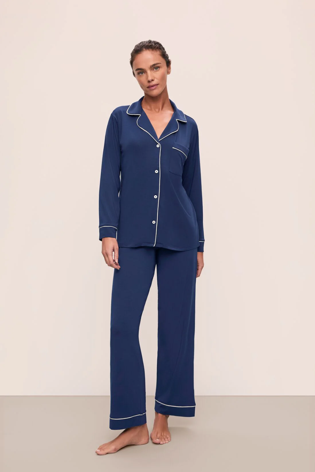 Eberjey Gisele Long PJ Set - Navy/Ivory