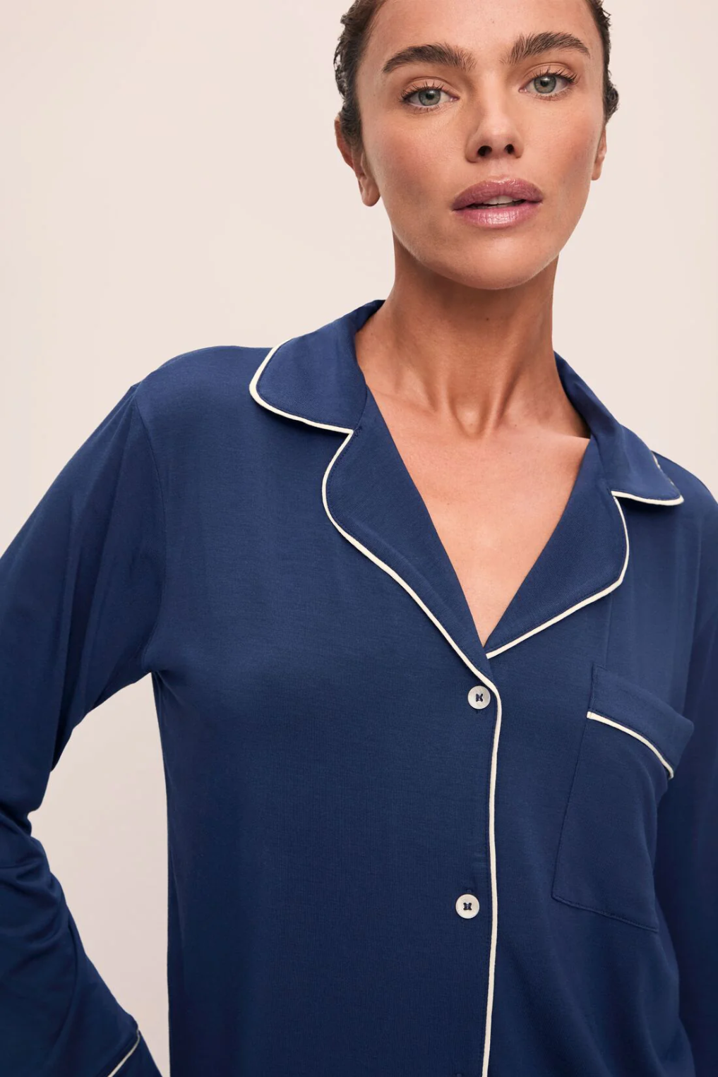 Eberjey Gisele Long PJ Set - Navy/Ivory