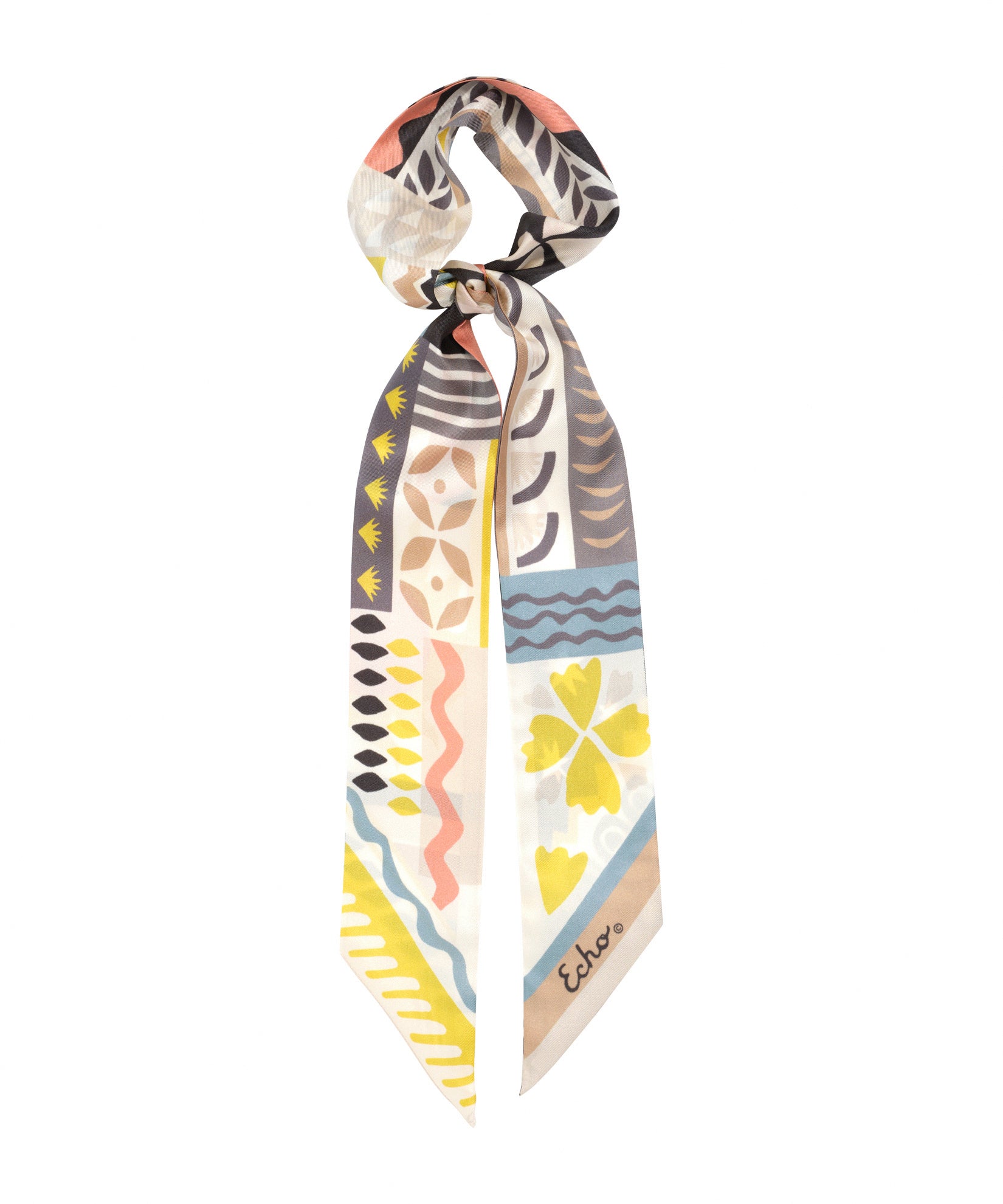 Echo Coastal Collage Silk Ribbon Scarf - Black