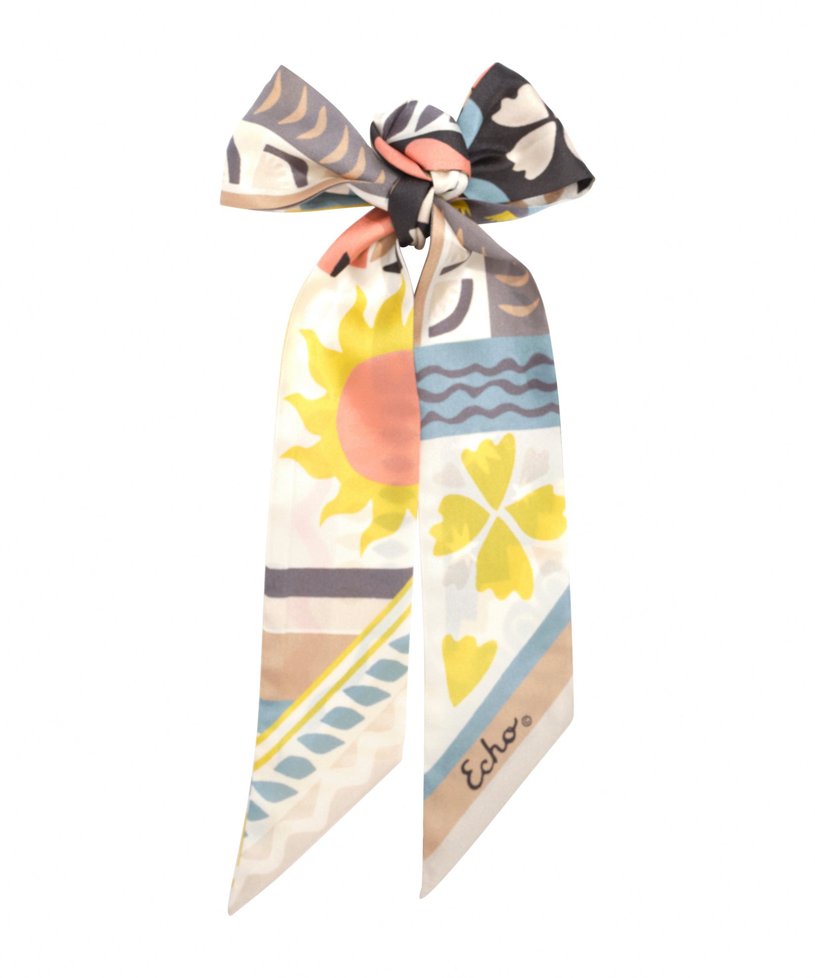 Echo Coastal Collage Silk Ribbon Scarf - Black