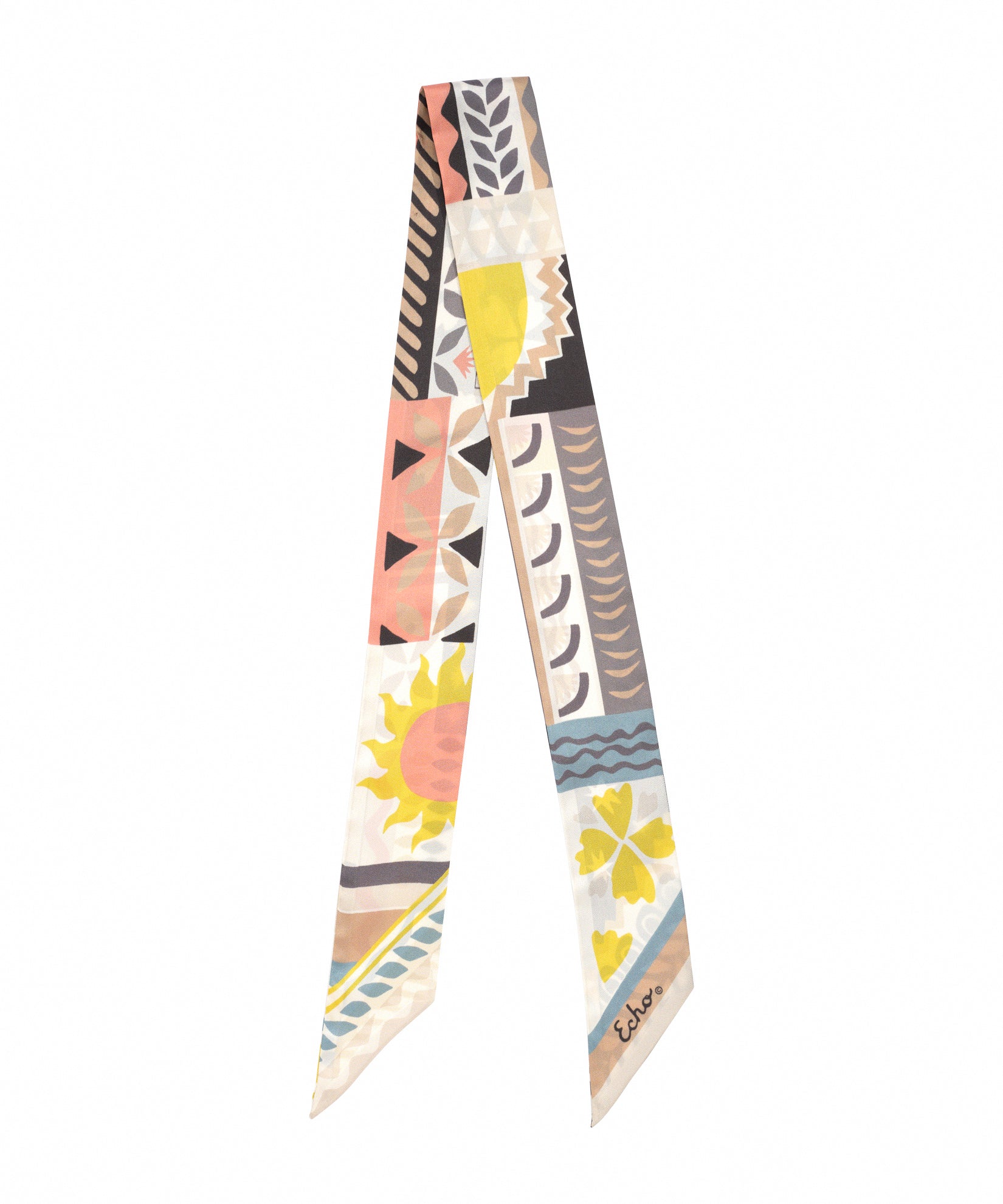 Echo Coastal Collage Silk Ribbon Scarf - Black